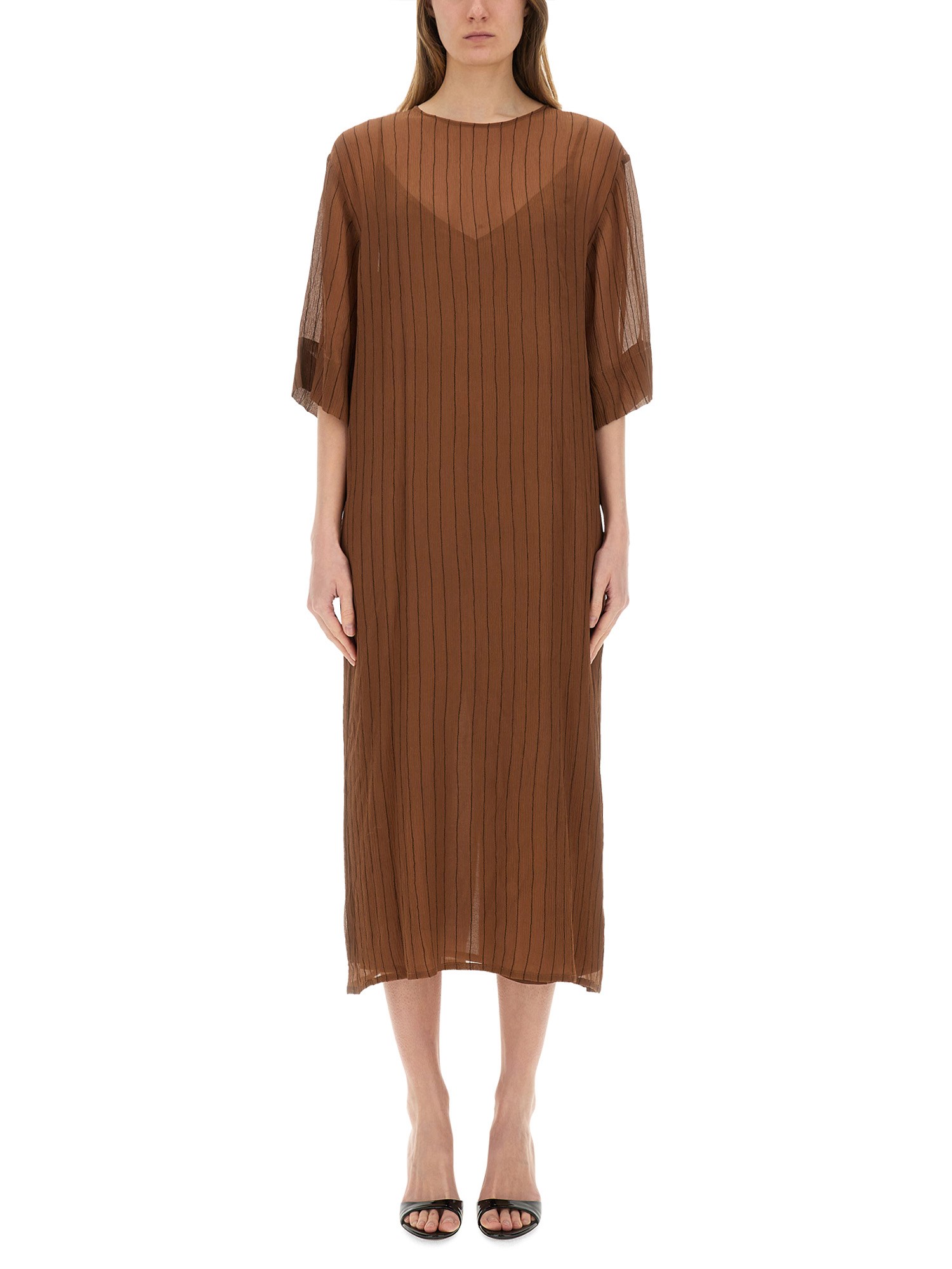 Alysi Stripe-pattern Midi Dress In Brown