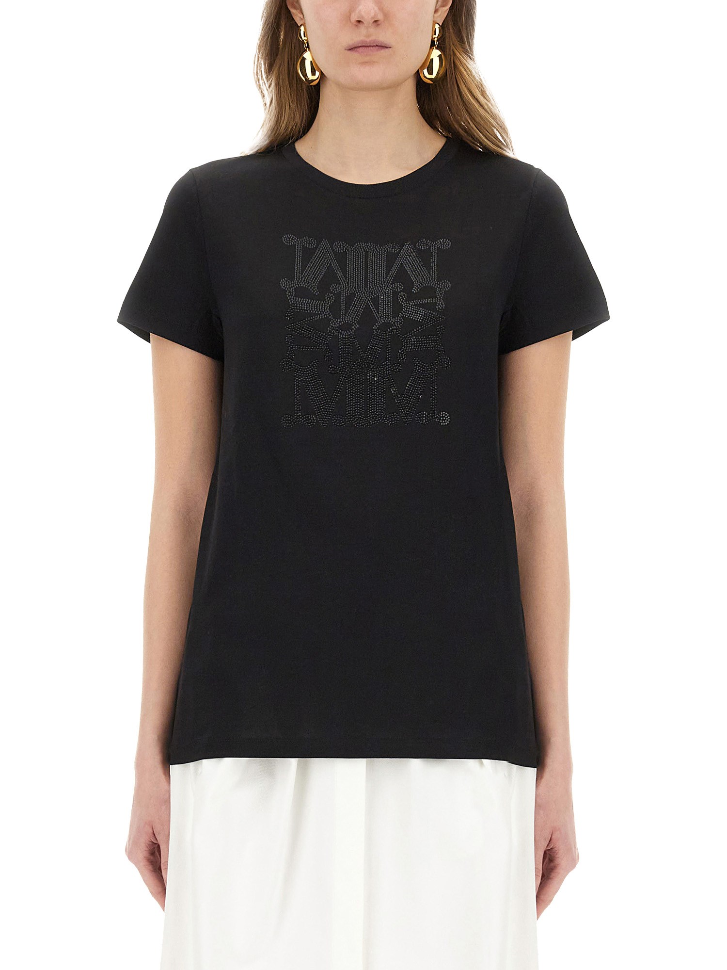 Max Mara Embellished Round Neck Top With Graphic Detail In Black