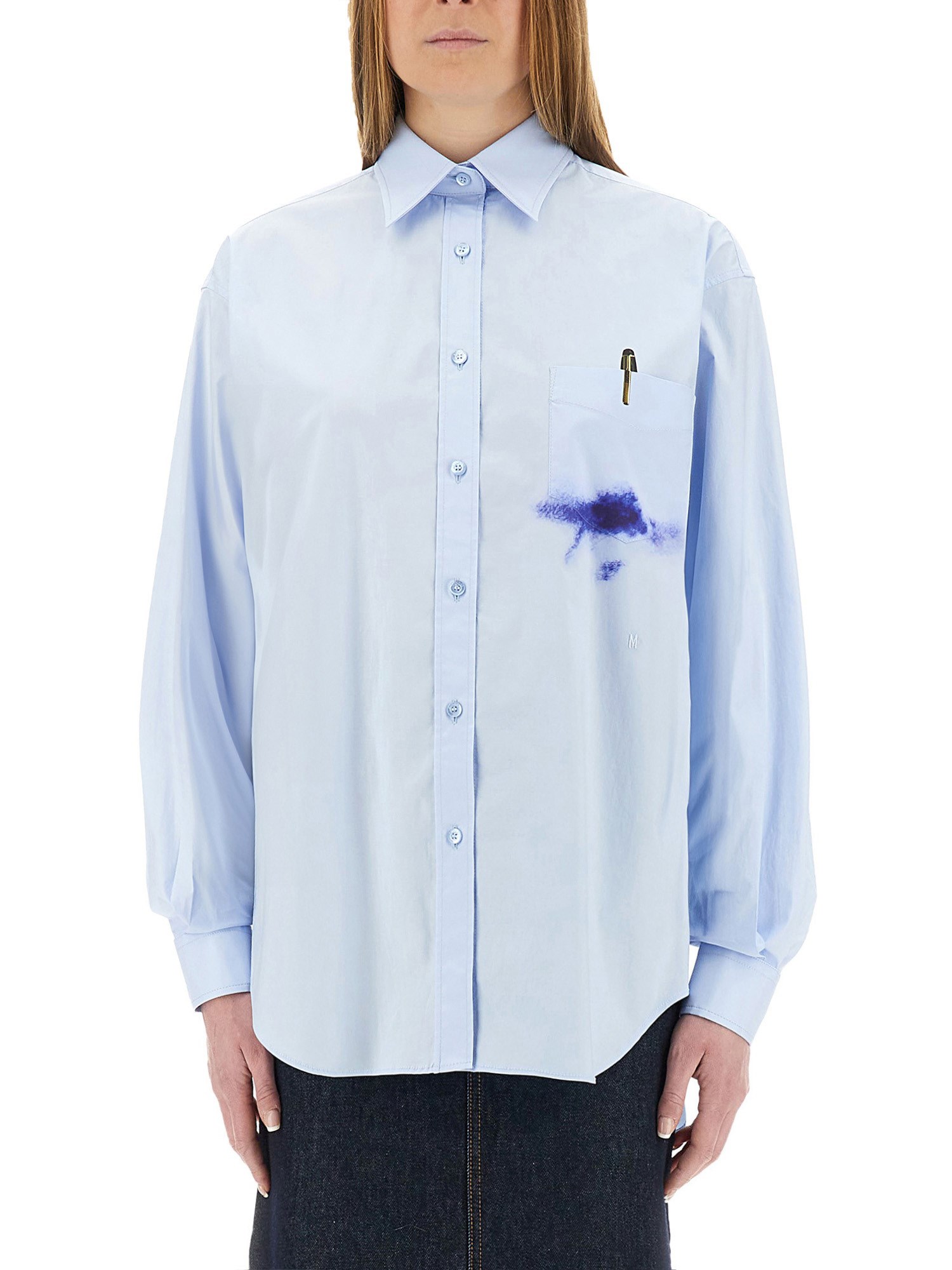 Moschino Multicolor Artistic Splash Long Sleeve Shirt In Baby Blue
