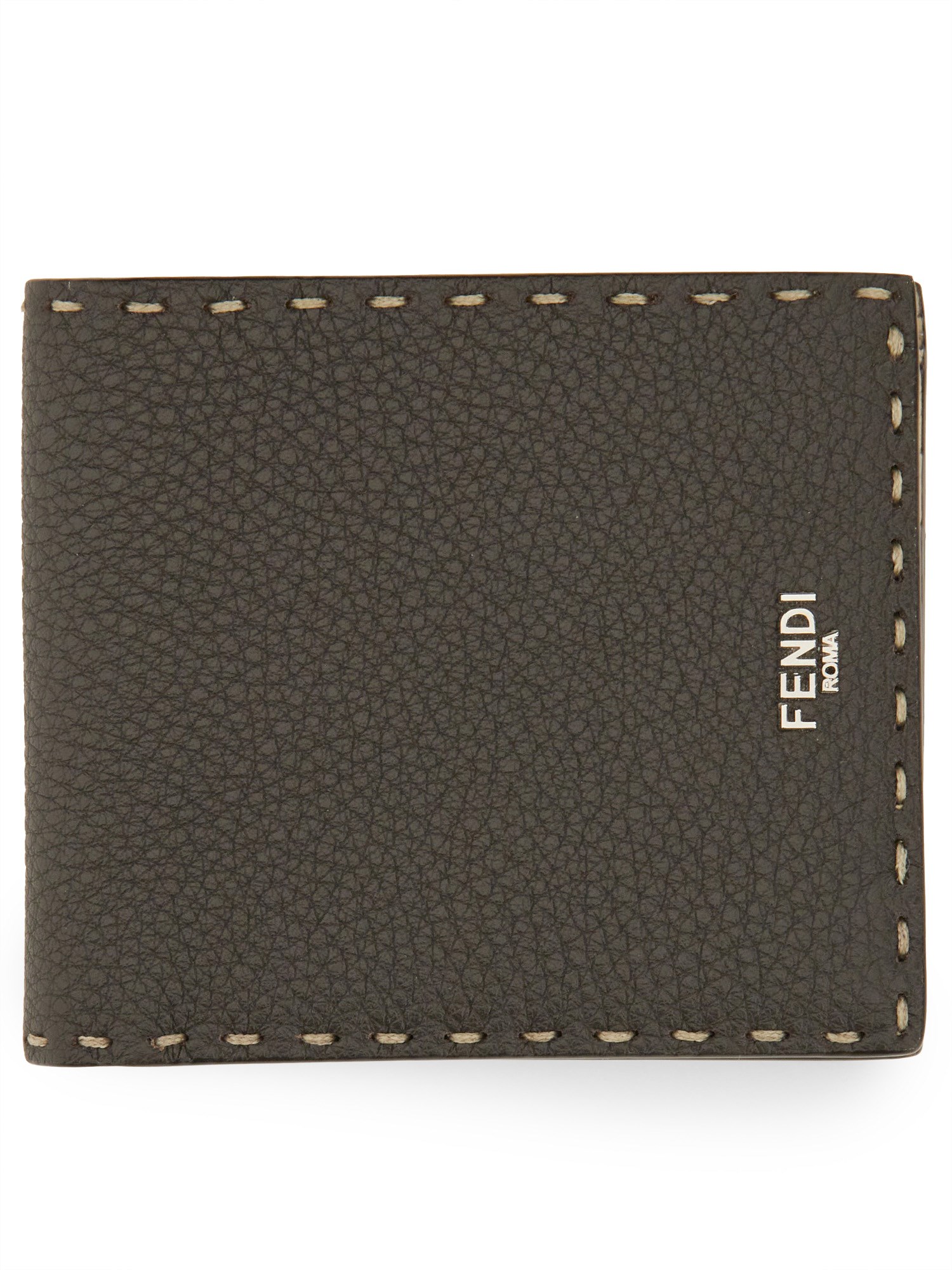 Fendi Exposed Stitching Leather Bifold Wallet In Brown