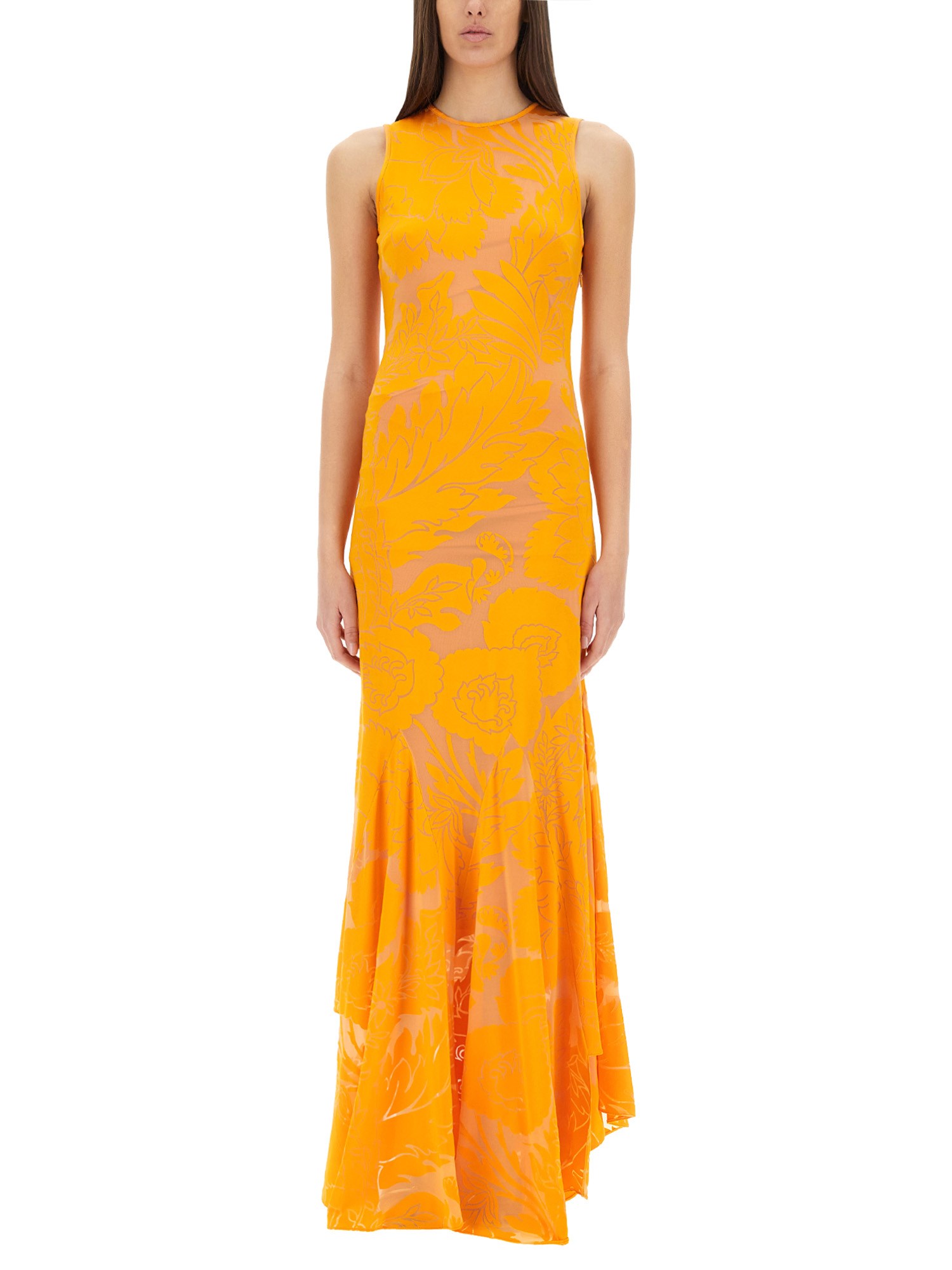Etro Orange Long Dress With Semi-transparent Design And Cut Out Detail On The Back In Viscose Blend Woman In Orange