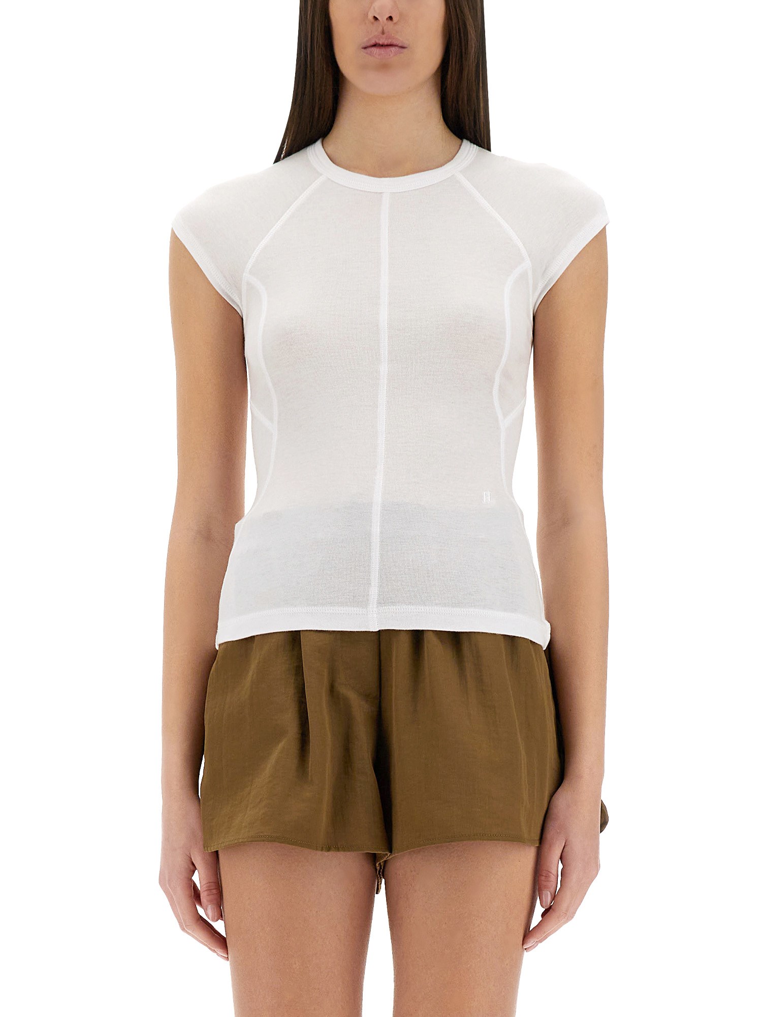 Helmut Lang Slim Fit Sheer Cap Sleeve T-shirt In White