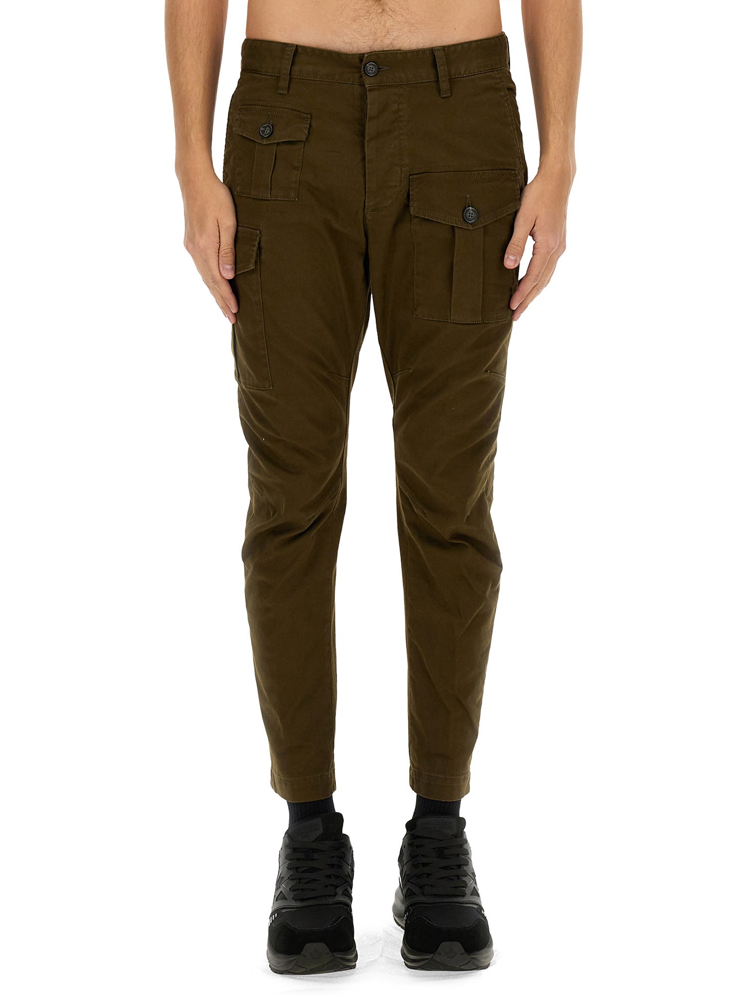 Dsquared2 Olive Cotton Blend Cargo Trousers In Brown