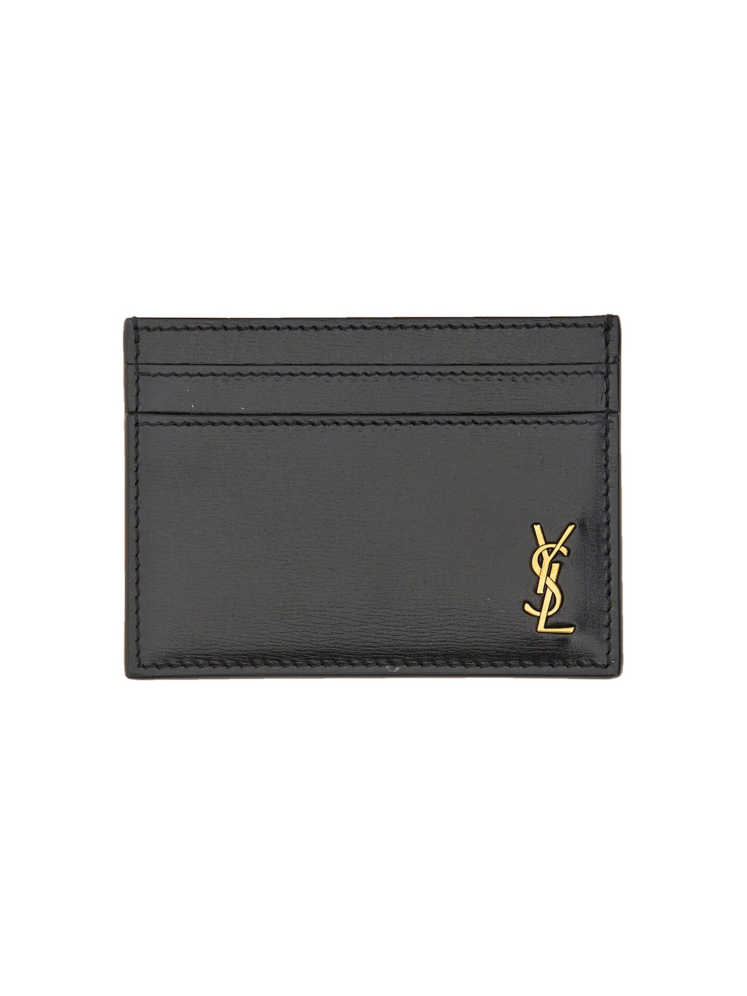 Saint Laurent Tiny Cassandre Card Holder Wallets Black In Black
