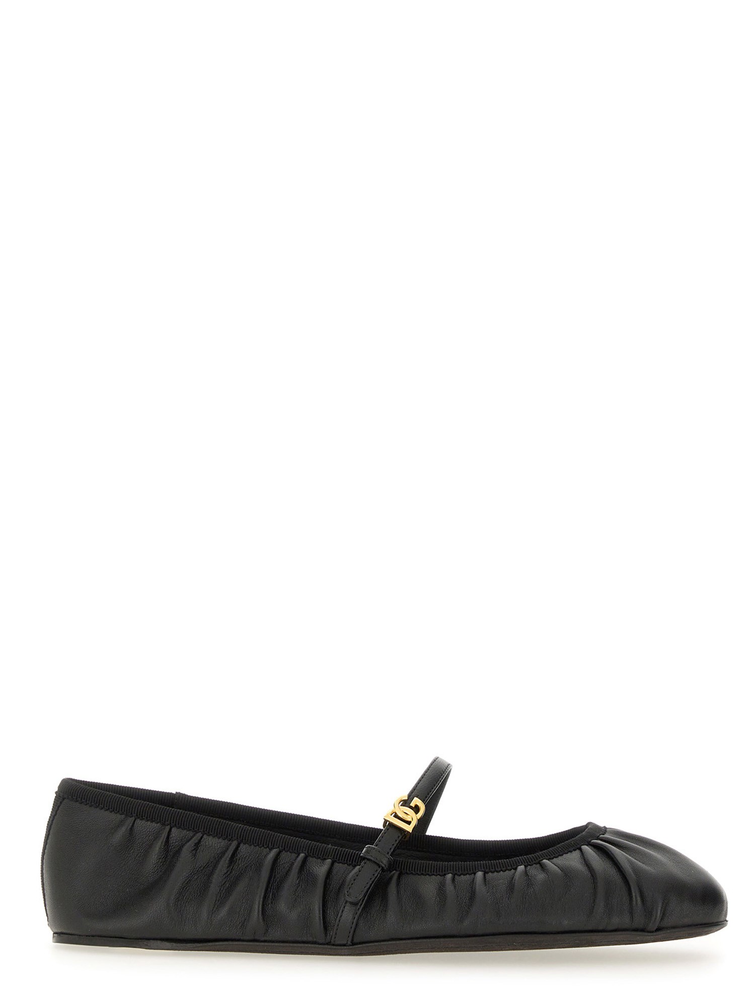 Dolce & Gabbana Black Ballerinas With Metallic Logo And Strap In Leather Woman In Black