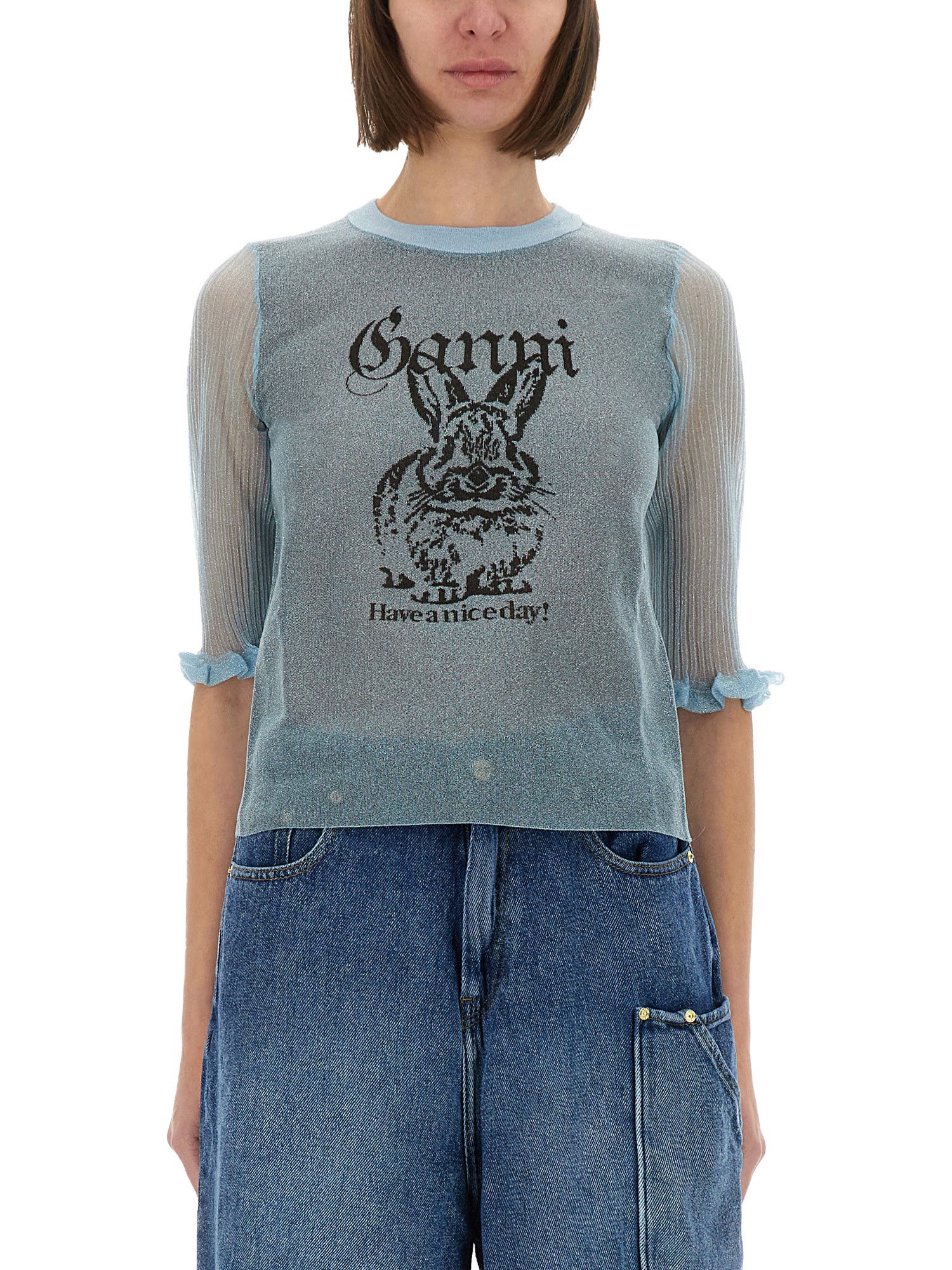 Ganni Sweater  Woman Color Gnawed Blue In Baby Blue
