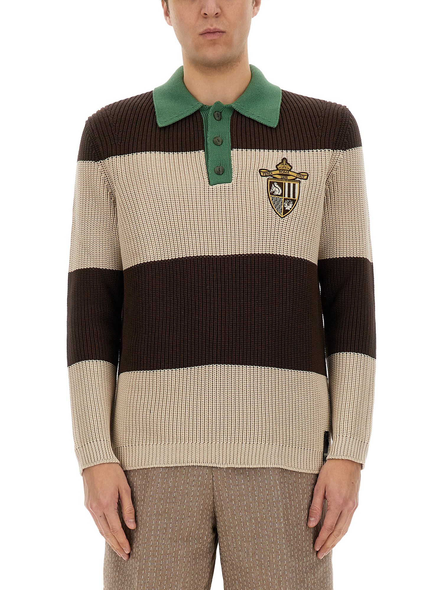 Fendi Cotton Knitted Polo In Multi