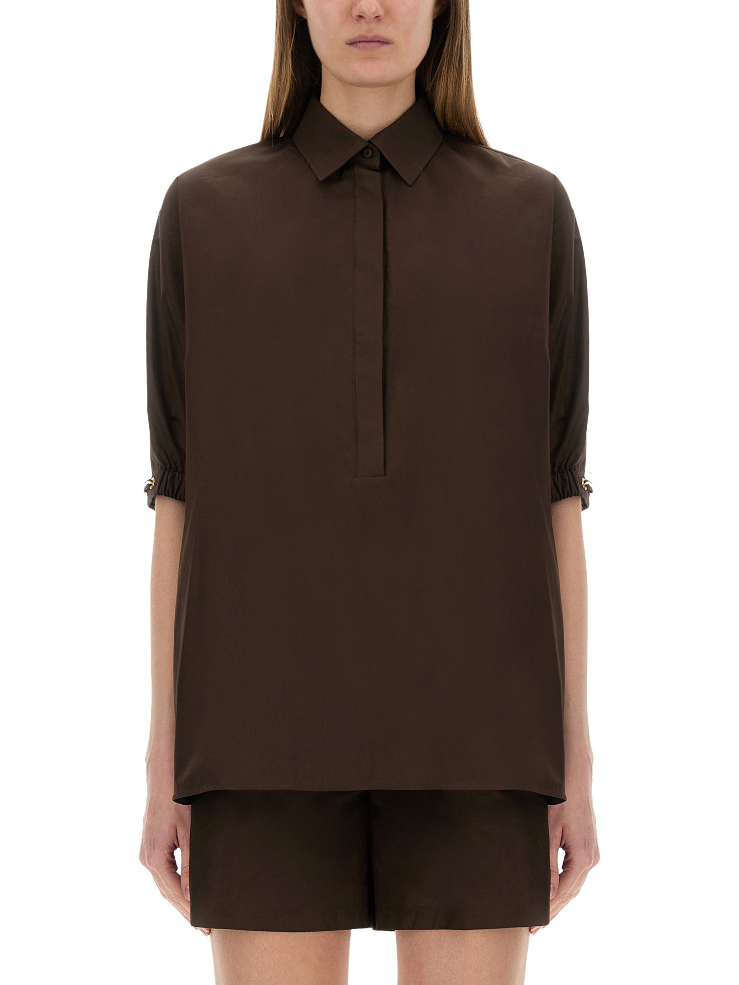 Max Mara Brown Cotton Poplin Teano Shirt In Brown