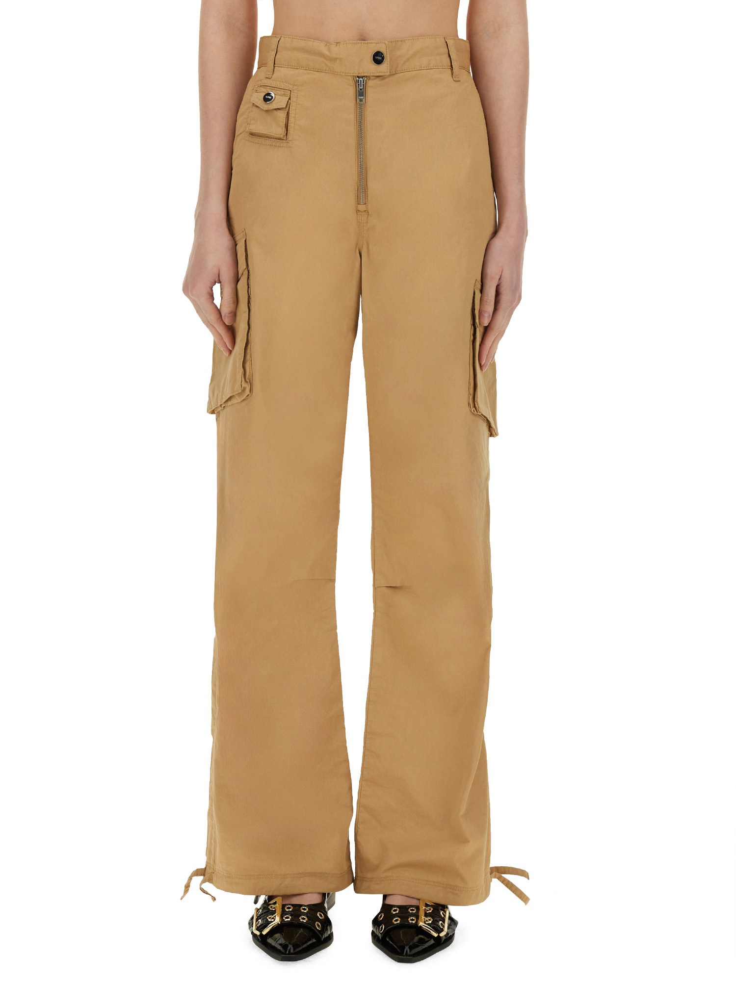 Ganni Women Cotton Twill Cargo Pants In Beige