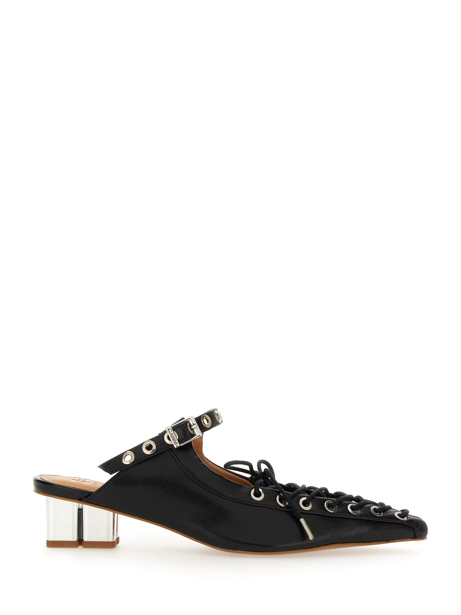Shop Ganni Mule Lace-up In Black