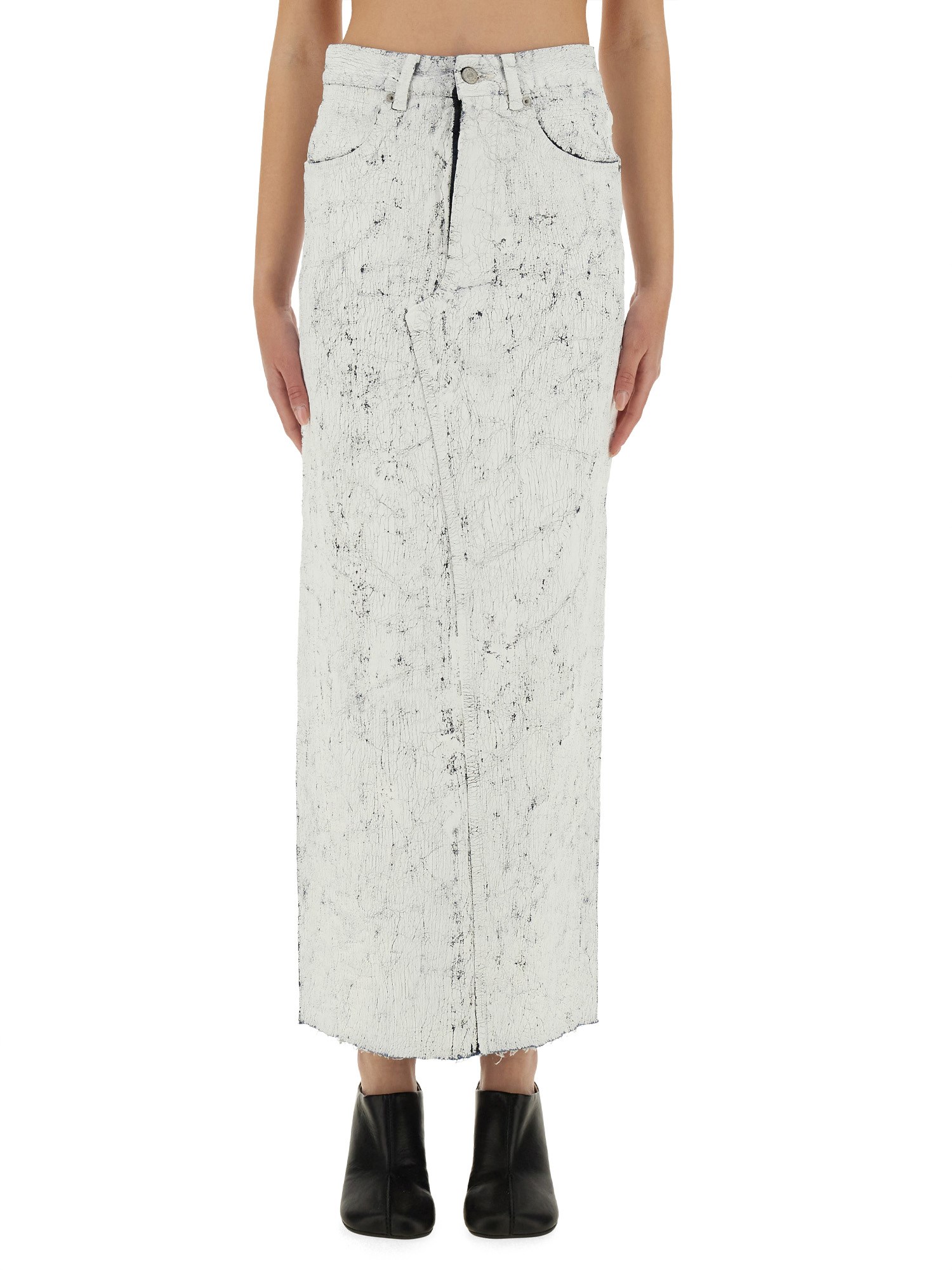mm6 maison margiela hand-painted denim long skirt