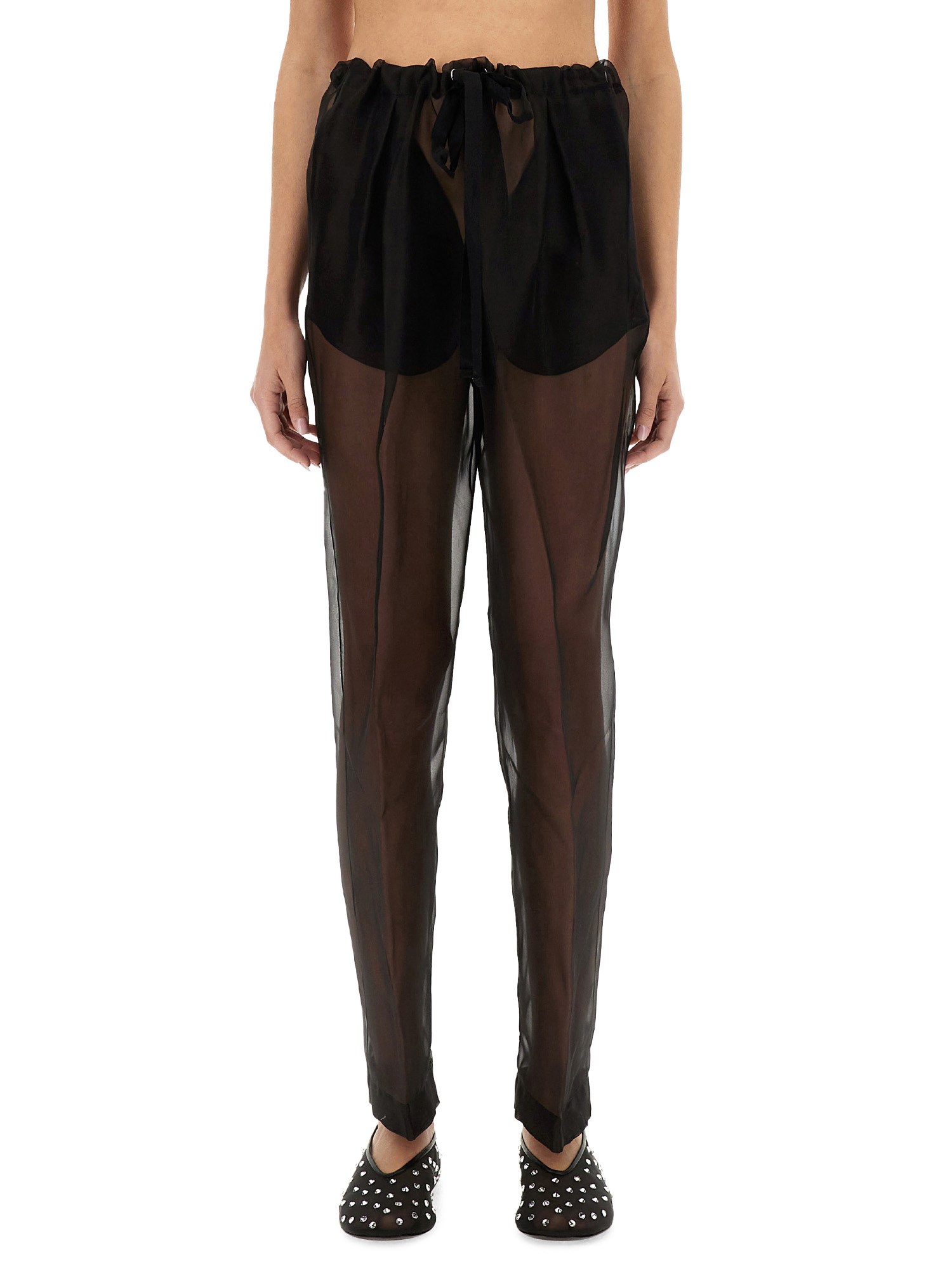 Khaite Trenton Silk Organza Sheer Pants In Black