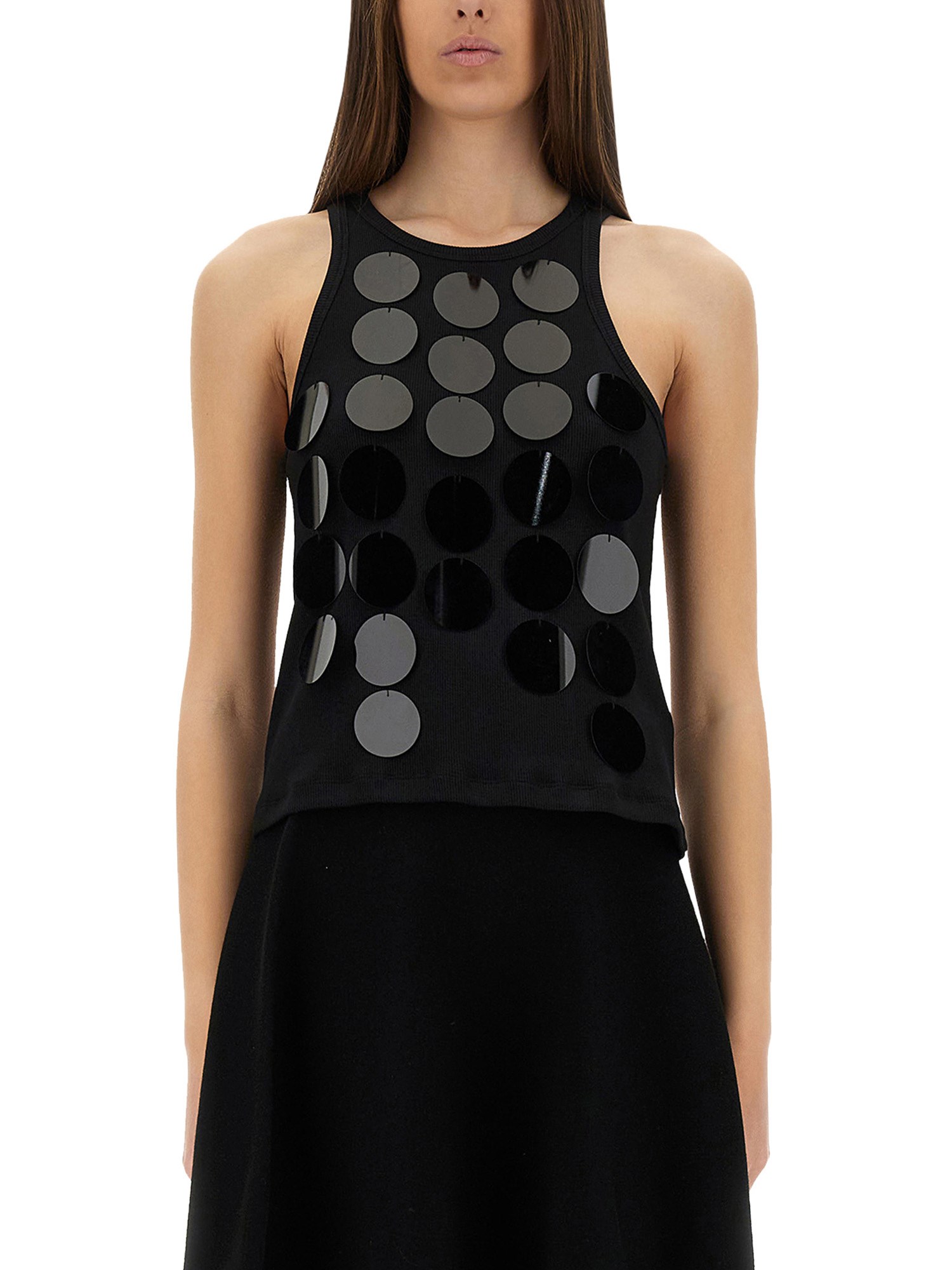 Msgm Cotton Racerback Tops With Round Disc Embellishments