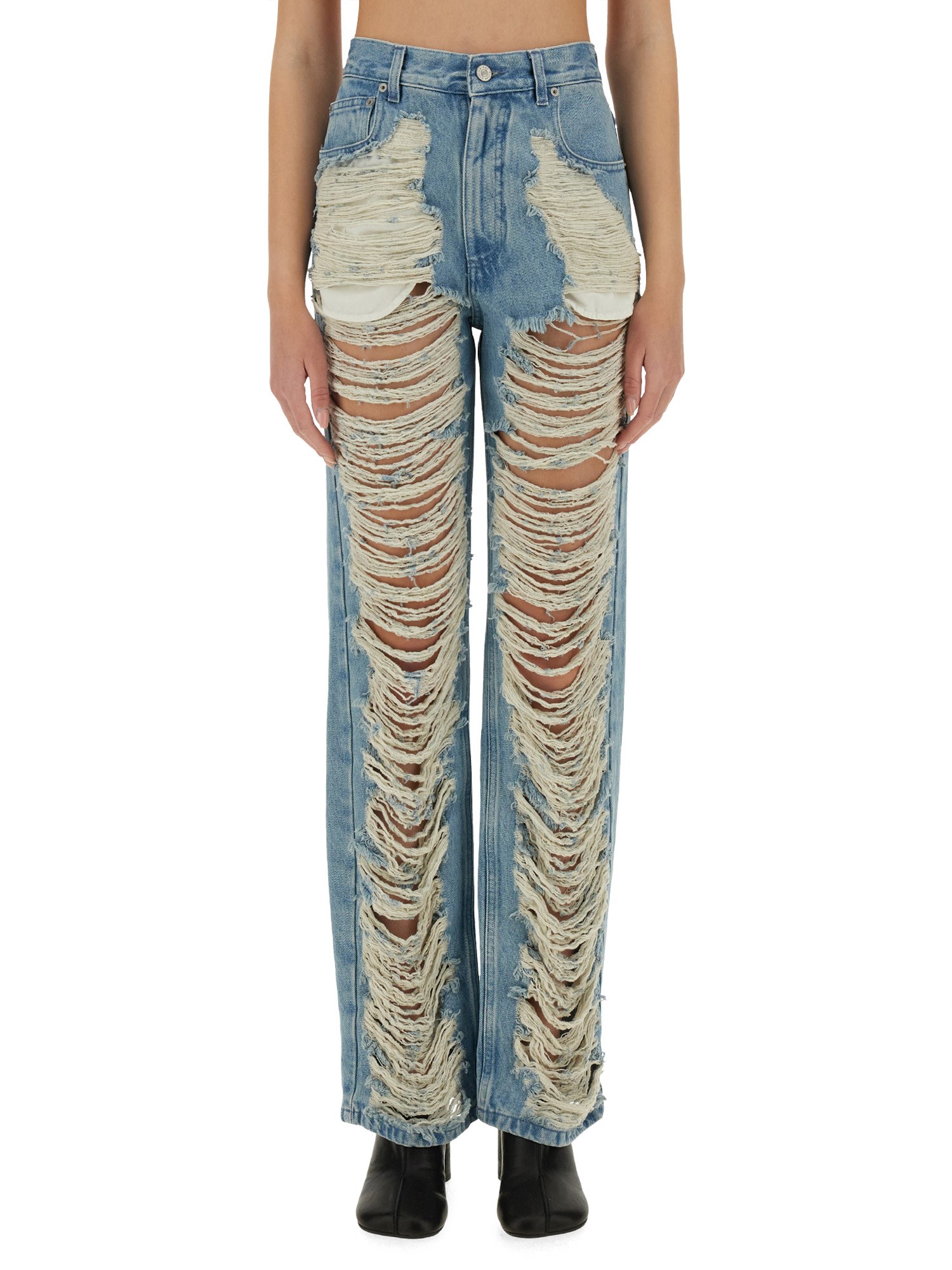 Shop Mm6 Maison Margiela "destroyed" Straight Jeans