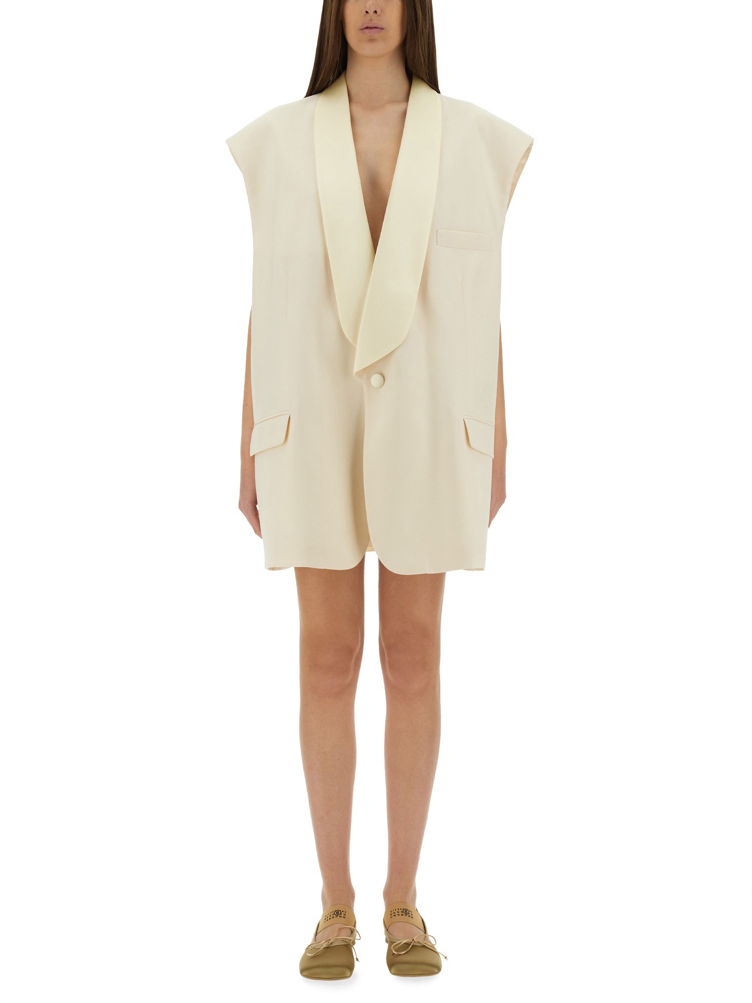 Mm6 Maison Margiela Mm6 By Maison Margiela Oversized Sleeveless Jacket With Deep V-neck And Wide Lapels