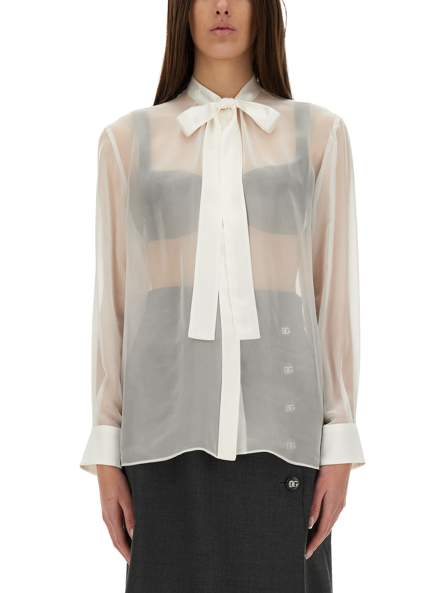 Dolce & Gabbana White Satin Trim Button Up Shirt In White