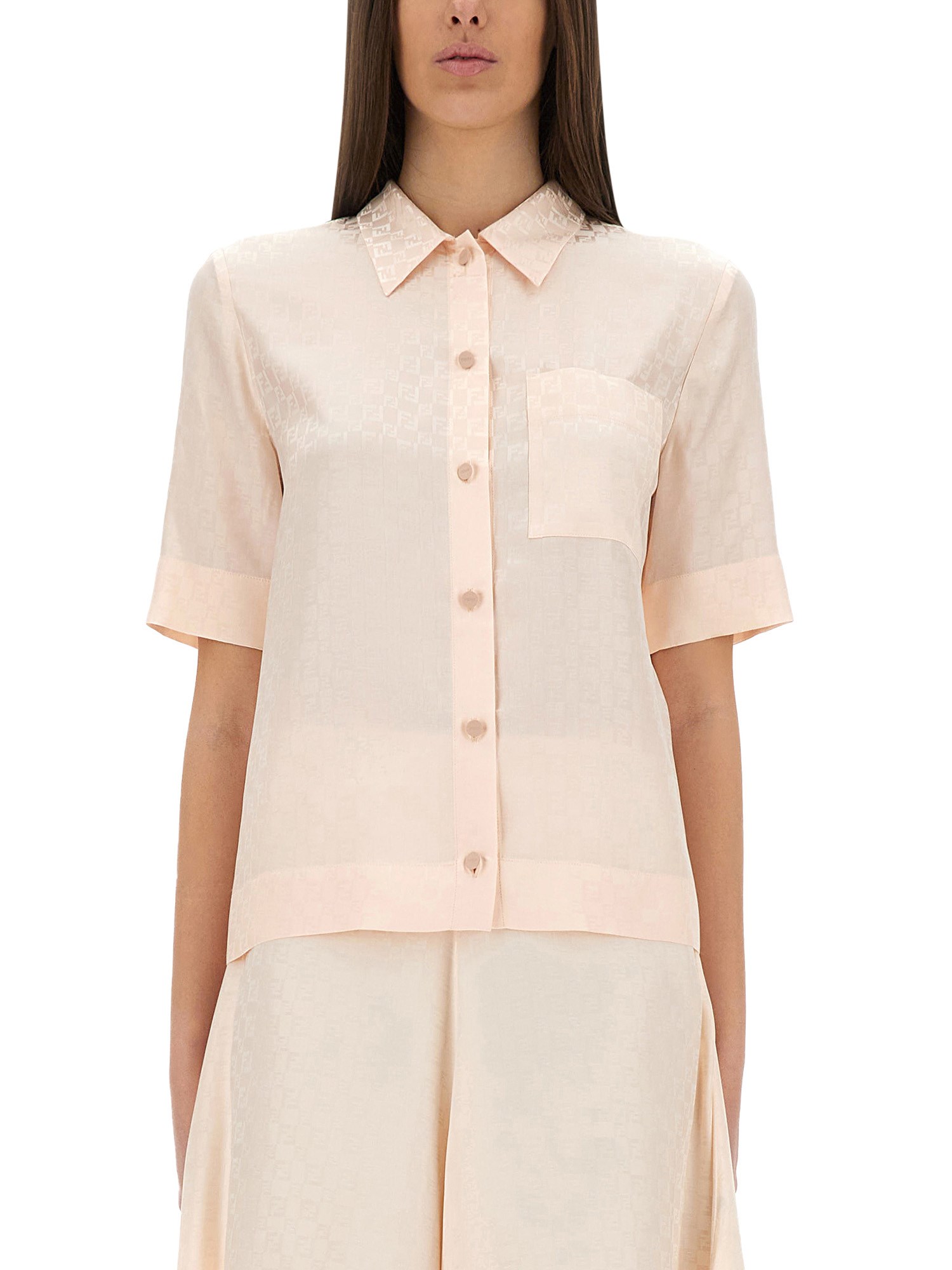 Fendi Ff Pattern Silk Shirt In Pink