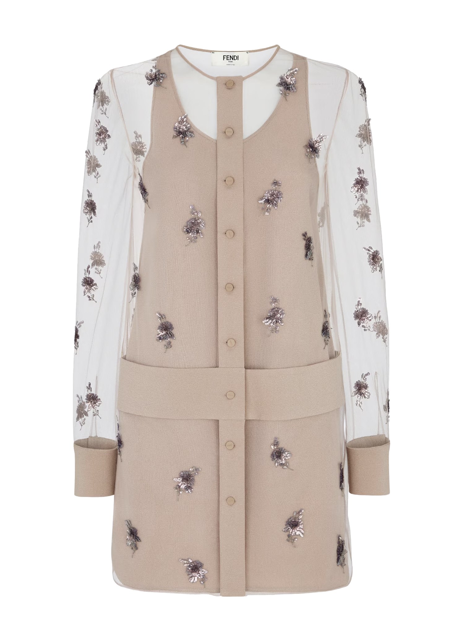 Fendi Embroidered Tulle Mini Dress In Pink
