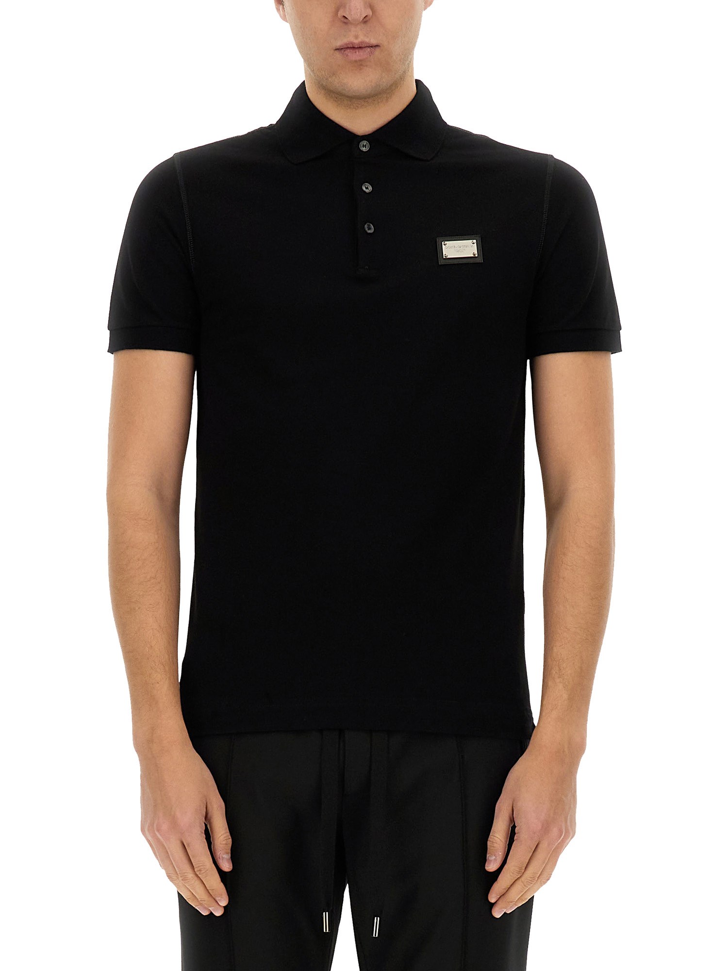 Dolce & Gabbana Cotton Polo-shirt With Logo Tag In Black