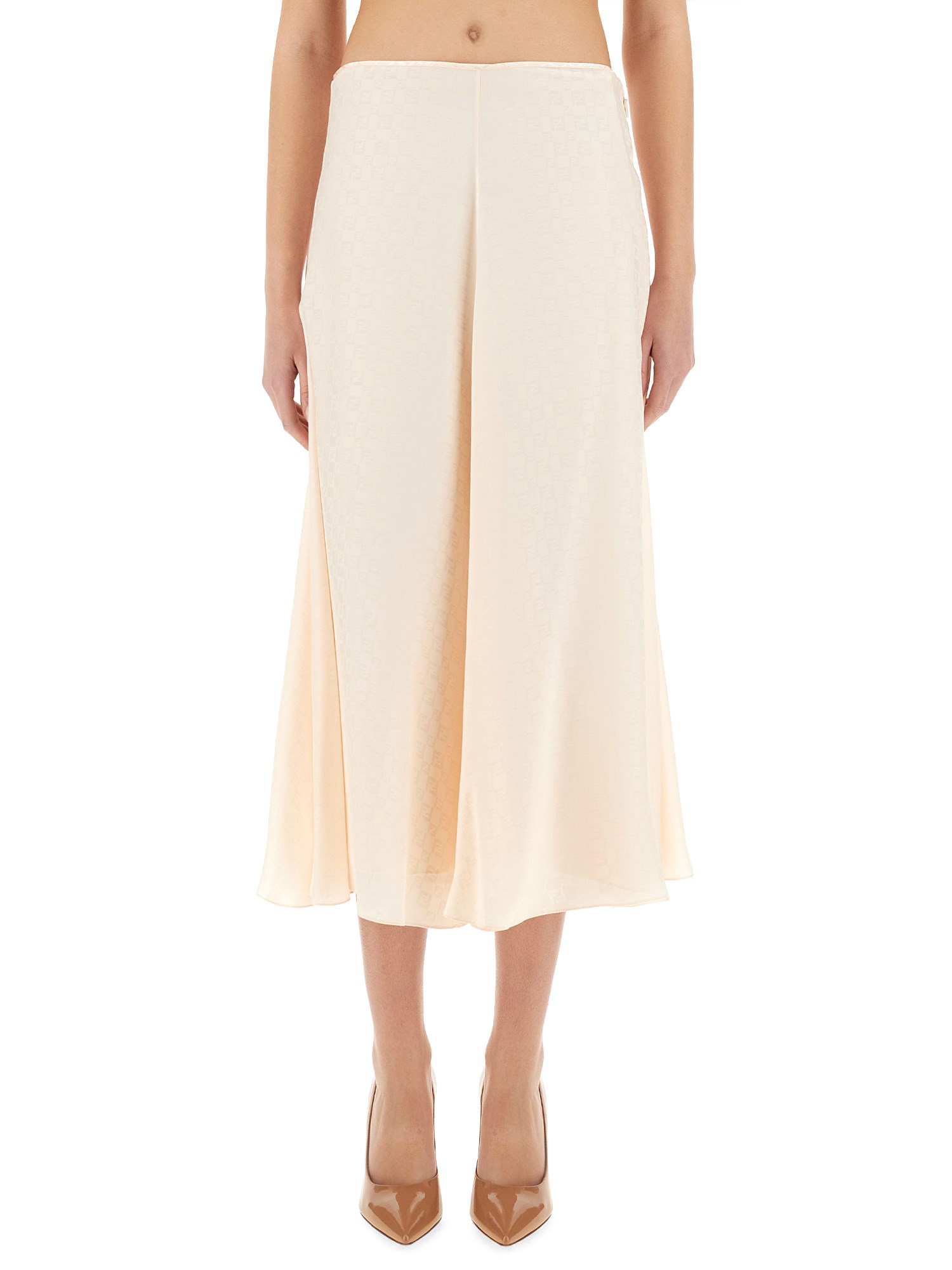Fendi Ff Silk Midi Skirt In Pink