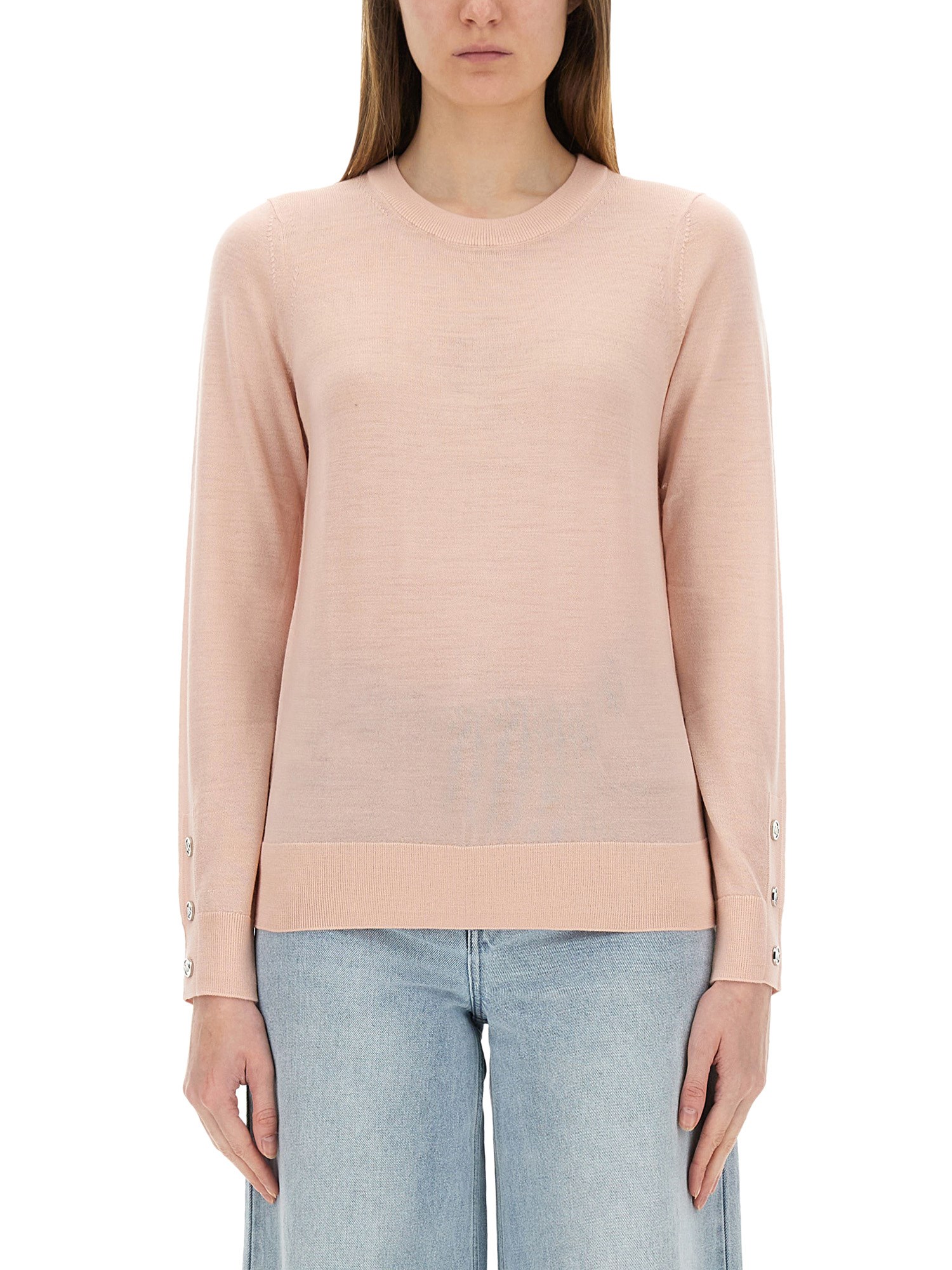 Michael Michael Kors Lightweight Merino Wool Sweater With Button Detail In Pink