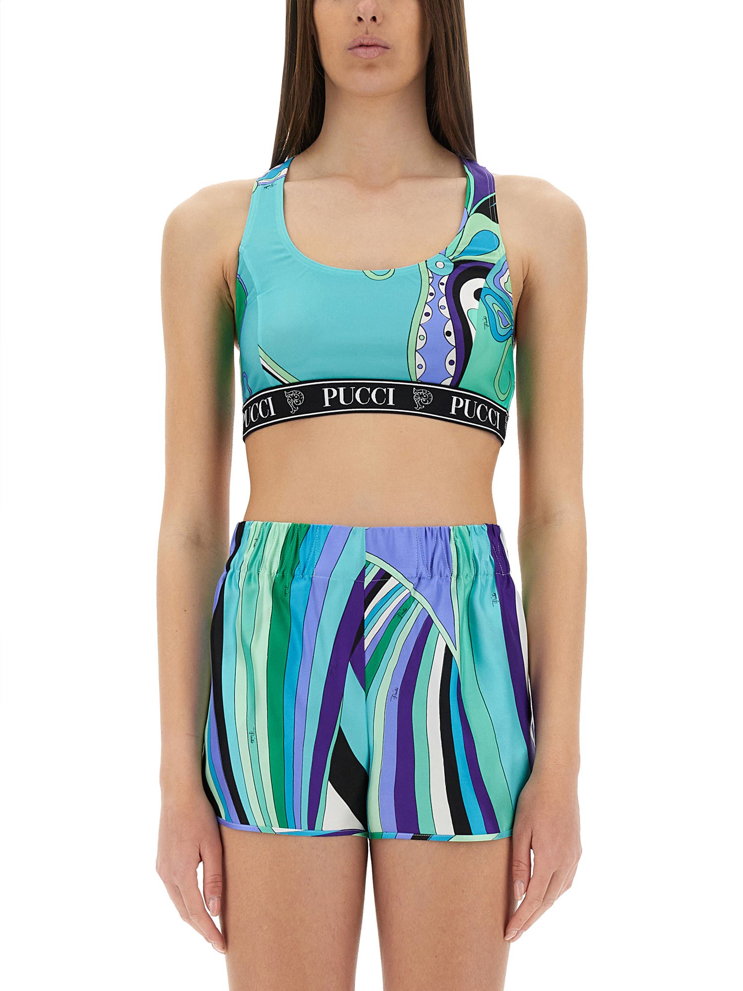 Pucci Multicolored Racerback Swimsuit With Elastic Branding