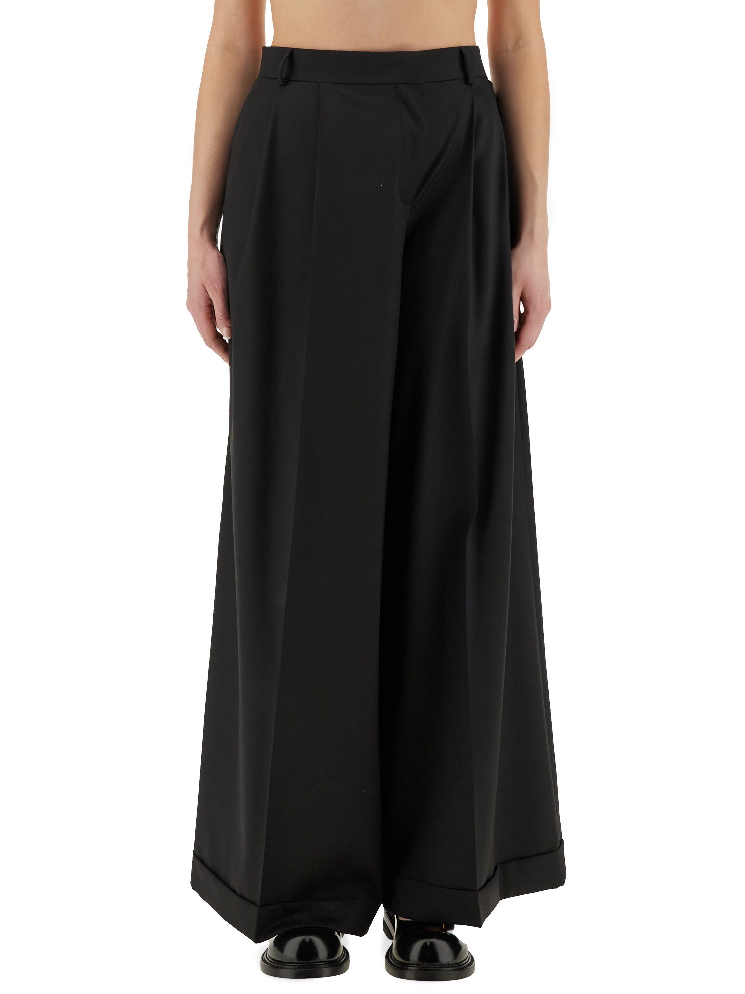 Moschino Couture Asymmetrical Wool Pants In Black