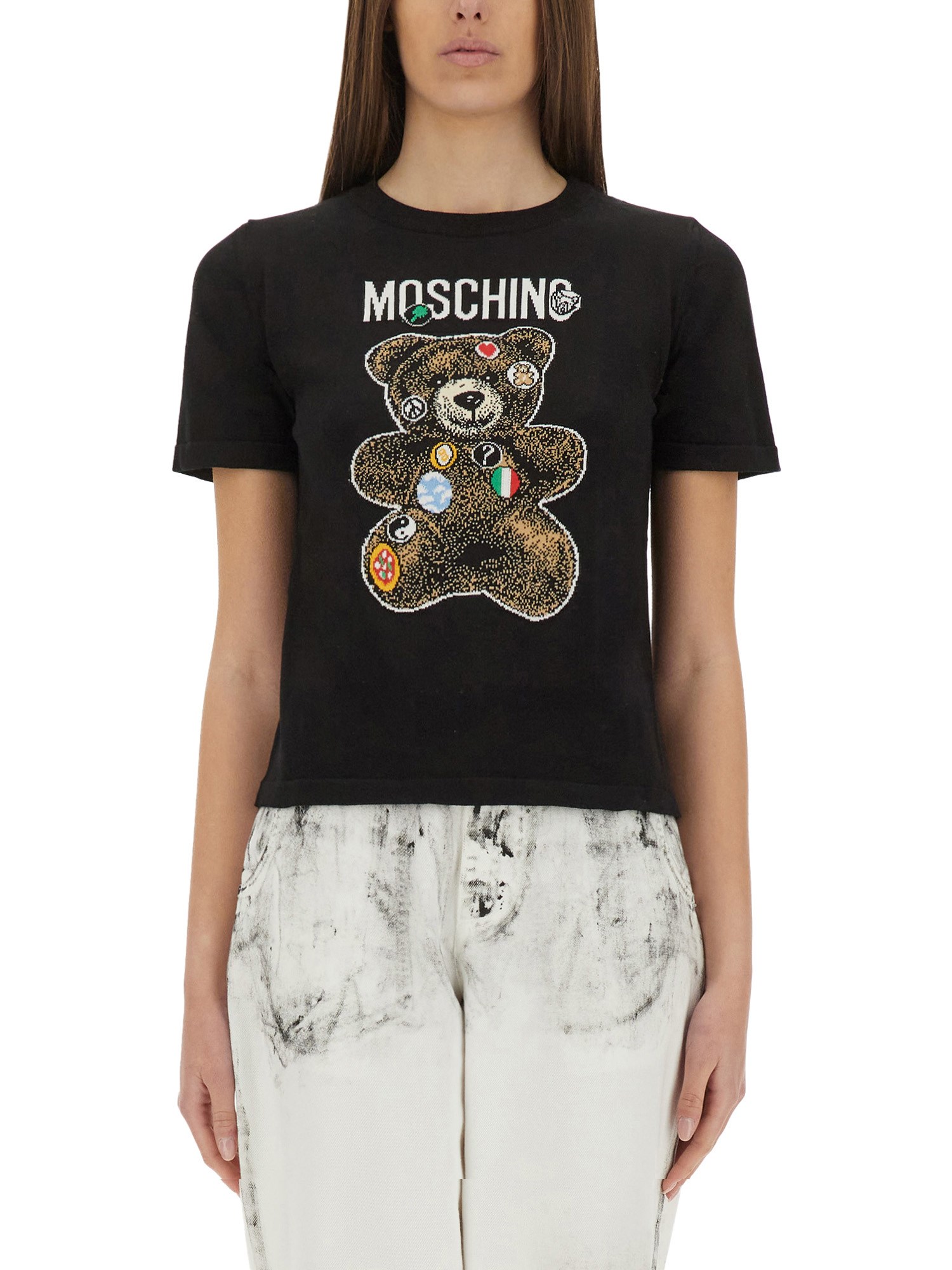 Moschino Graphic Print Crew Neck Short Sleeve T-shirt In Black