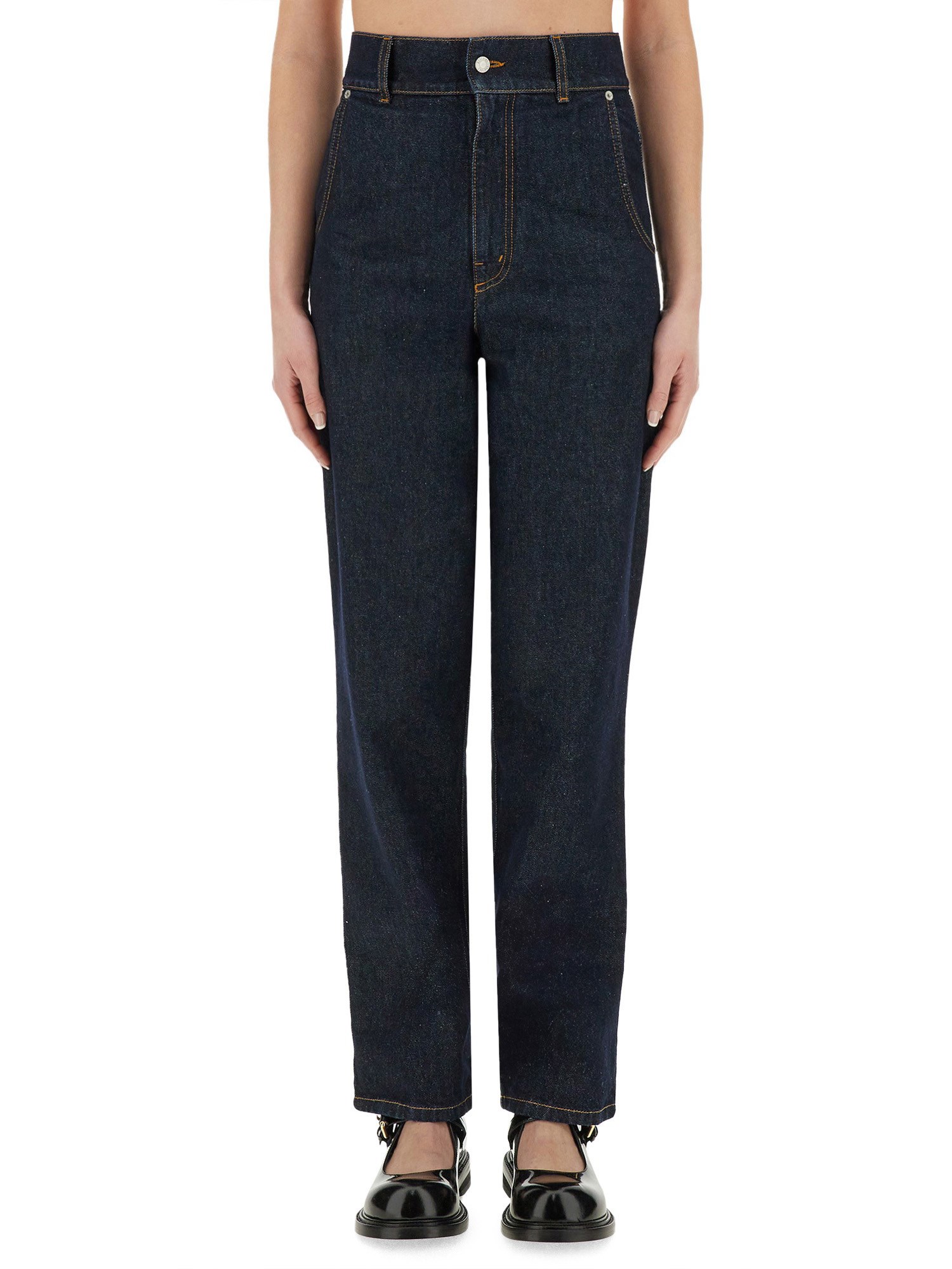 Moschino Blue Denim Pants Laurel Crown Patch In Blue