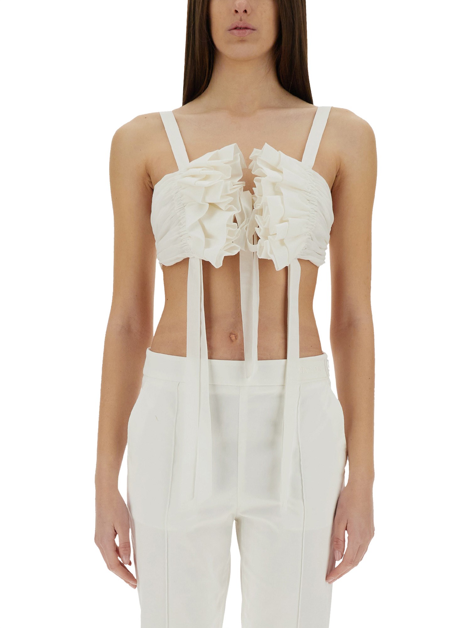 Moschino Couture Cotton And Silk Voile Crop Top In White
