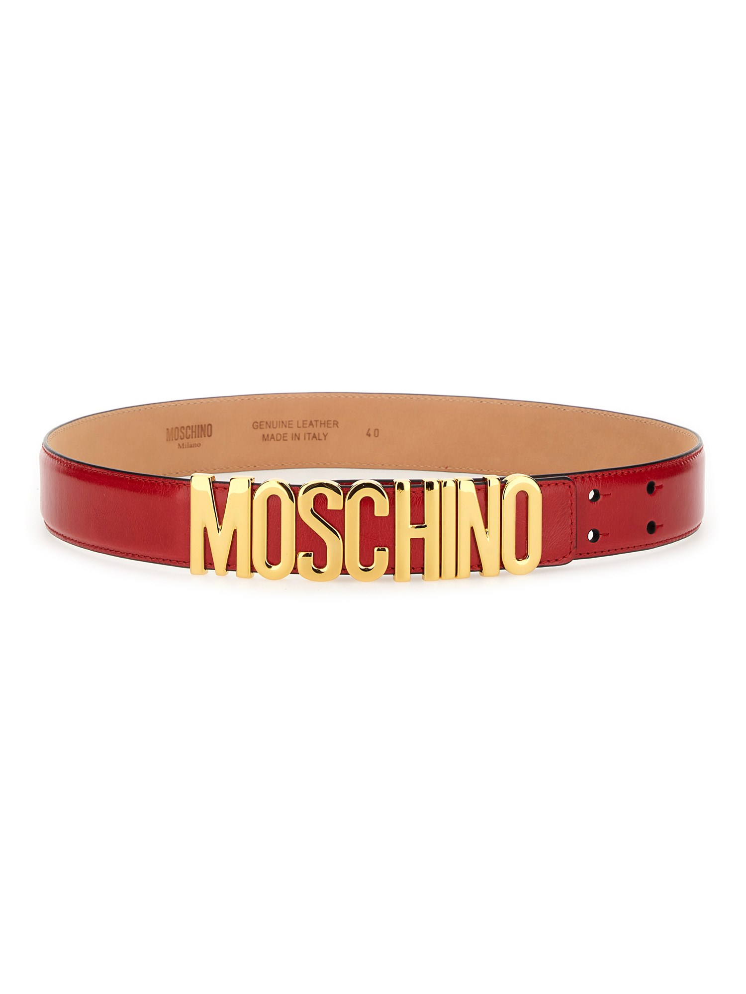 Moschino Adjustable Logo Embossed Leather Belt In Red