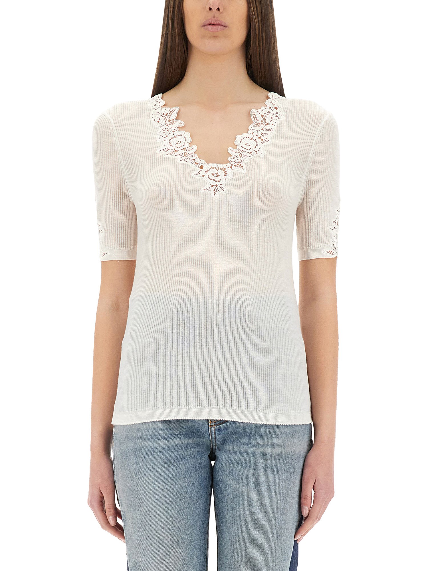 Shop Chloé Top With Lace Neckline
