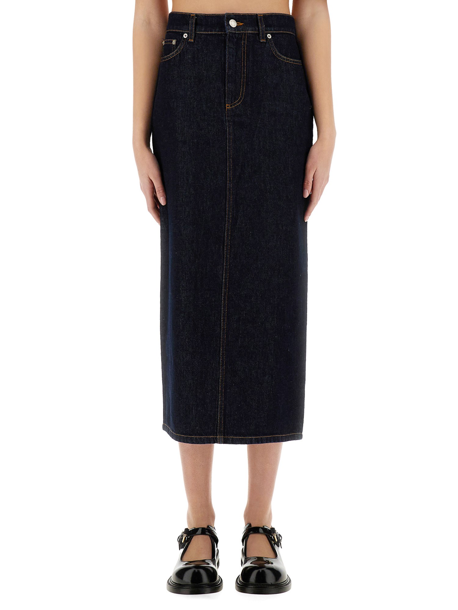 moschino long denim skirt