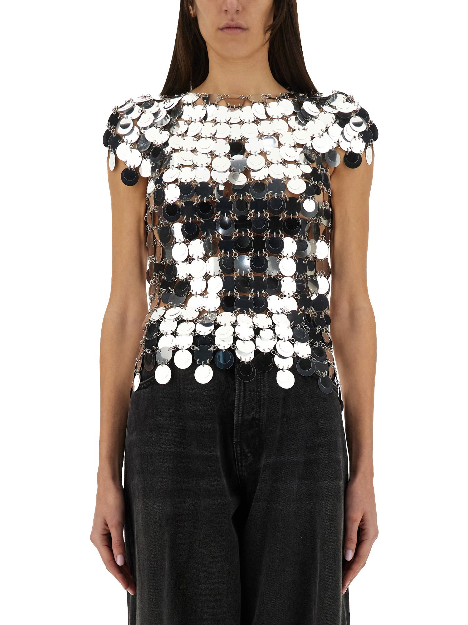Rabanne The Iconic Silver Sparkle Discs Top Silver In Silver
