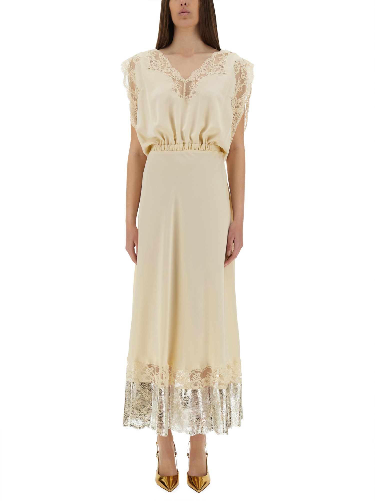 Rabanne Lace Inlay Sleeveless V-neck Midi Dress
