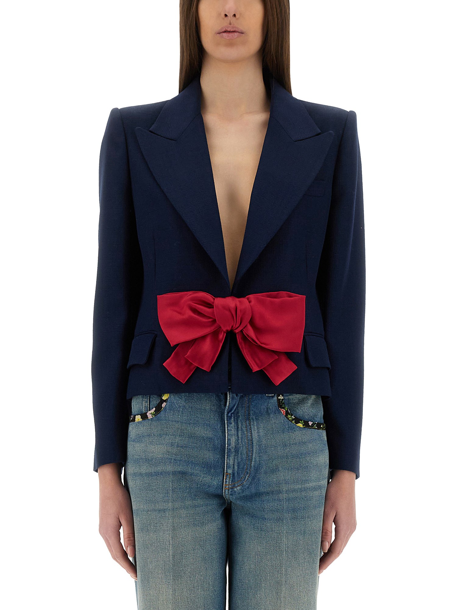 Valentino Tailored Bow-detail Jacket Crafted From Lightweight Viscose In Blue