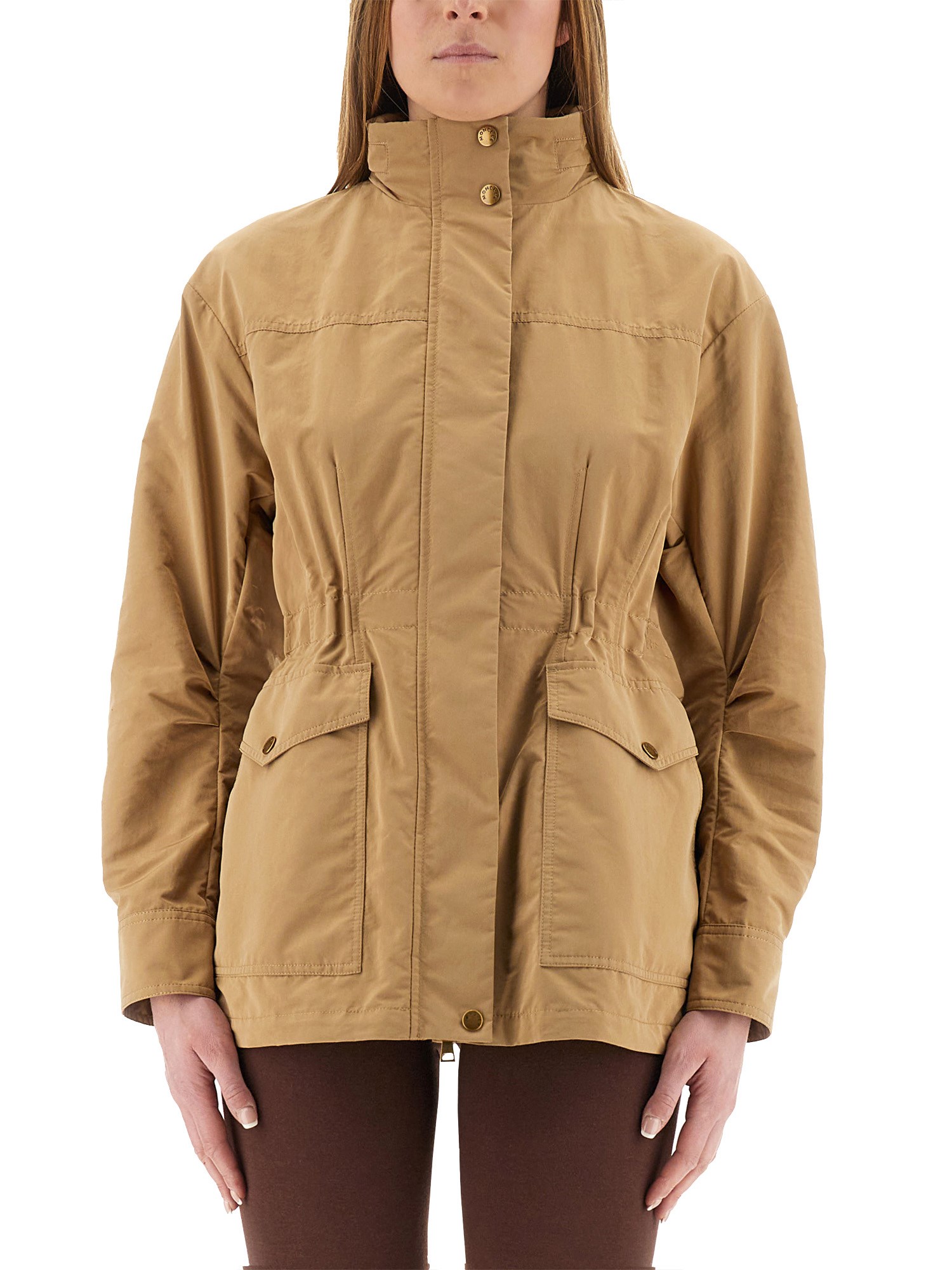 Moncler High-necked Long-sleeved Parka Coat In Beige