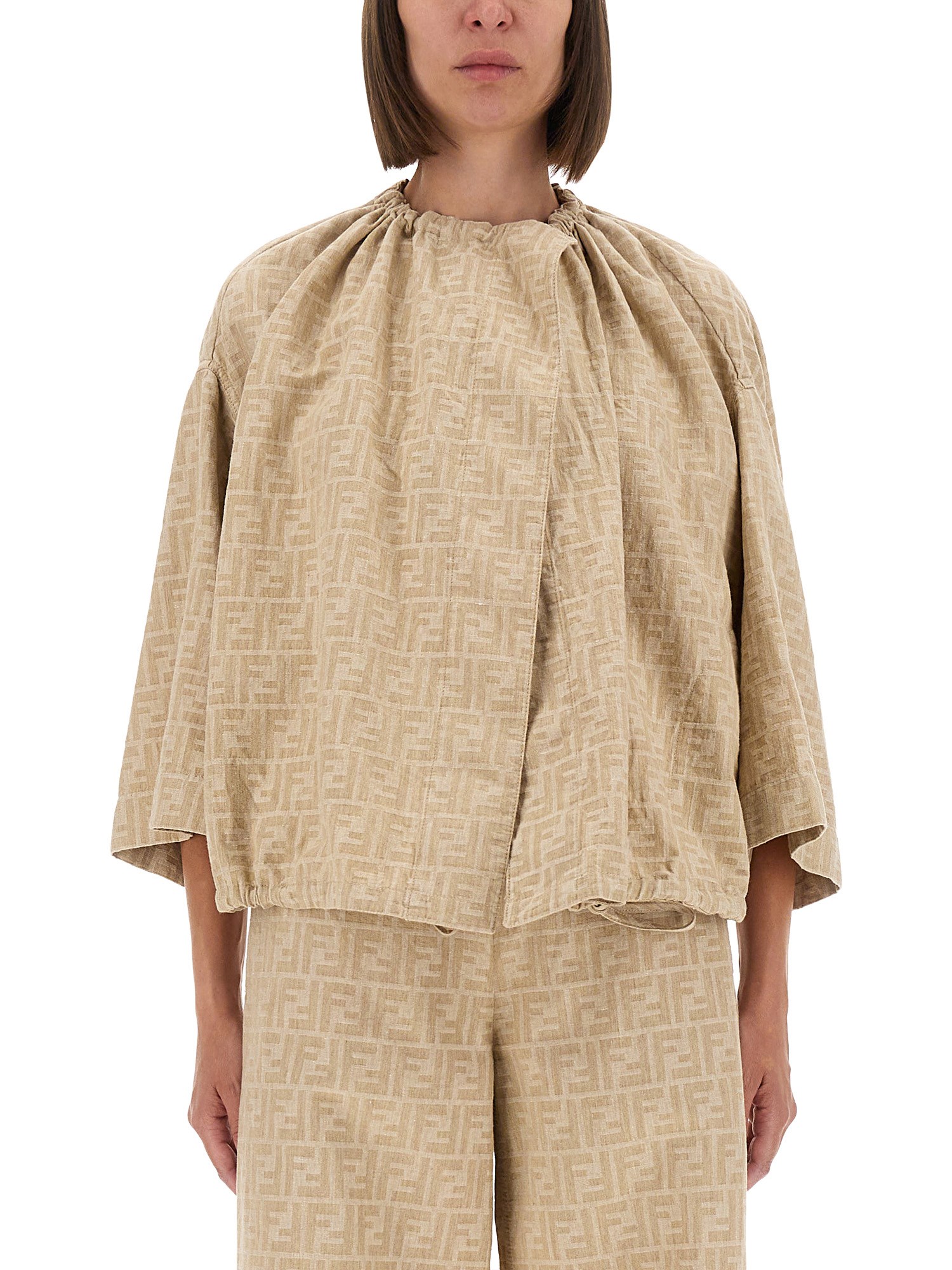 Fendi Beige Cotton Casual Jacket In Sand