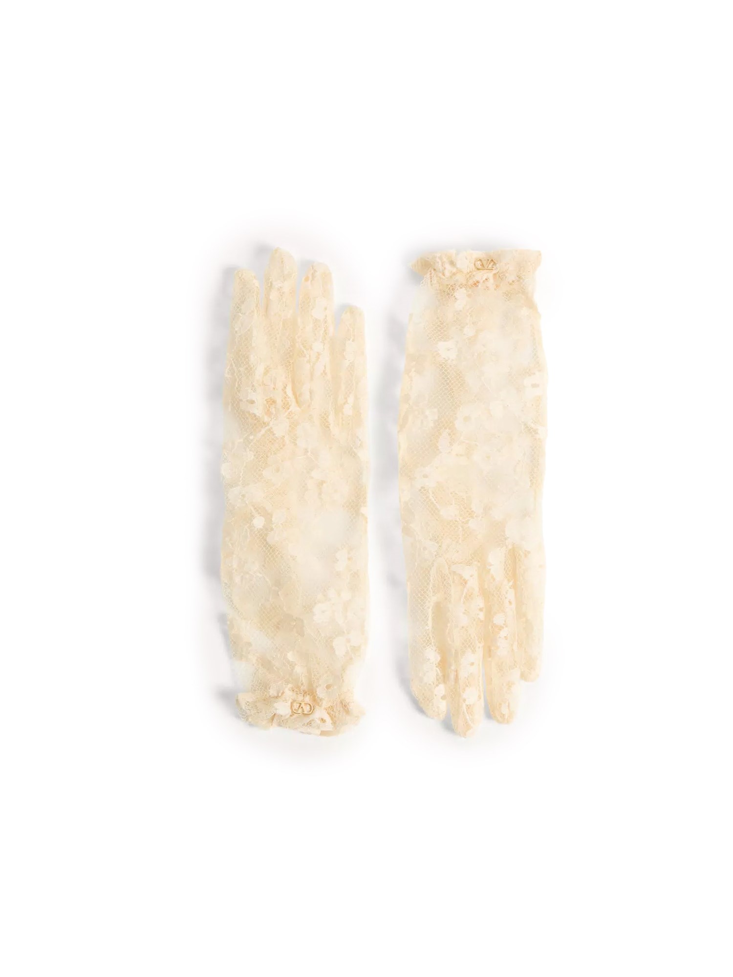Valentino Garavani Vlogo Signature Butter-coloured Lace Gloves In Yellow