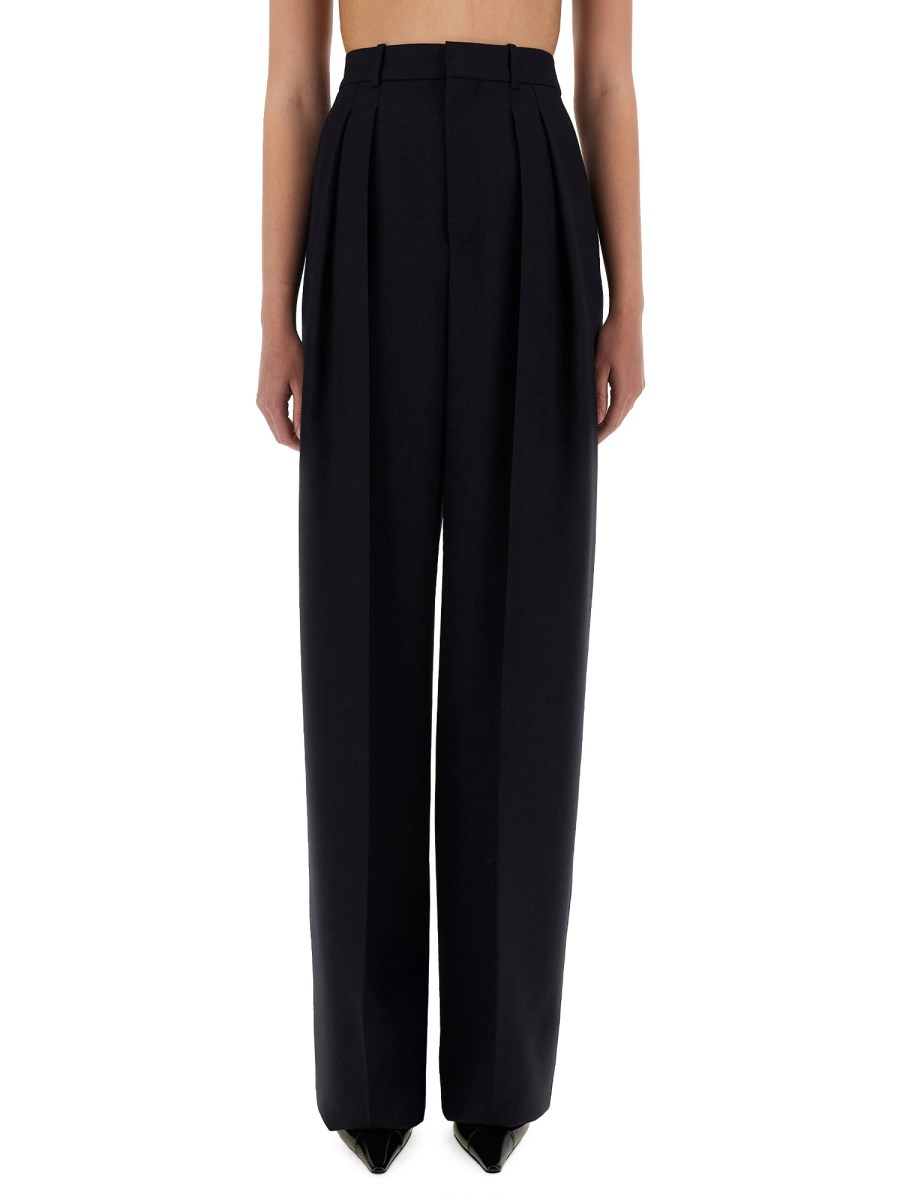 PANTALONE A GAMBA AMPIA IN GRAIN DE POUDRE