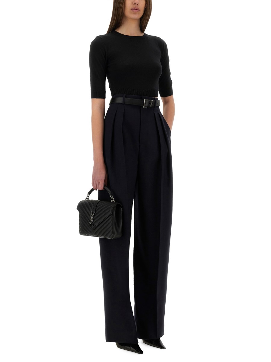 PANTALONE A GAMBA AMPIA IN GRAIN DE POUDRE