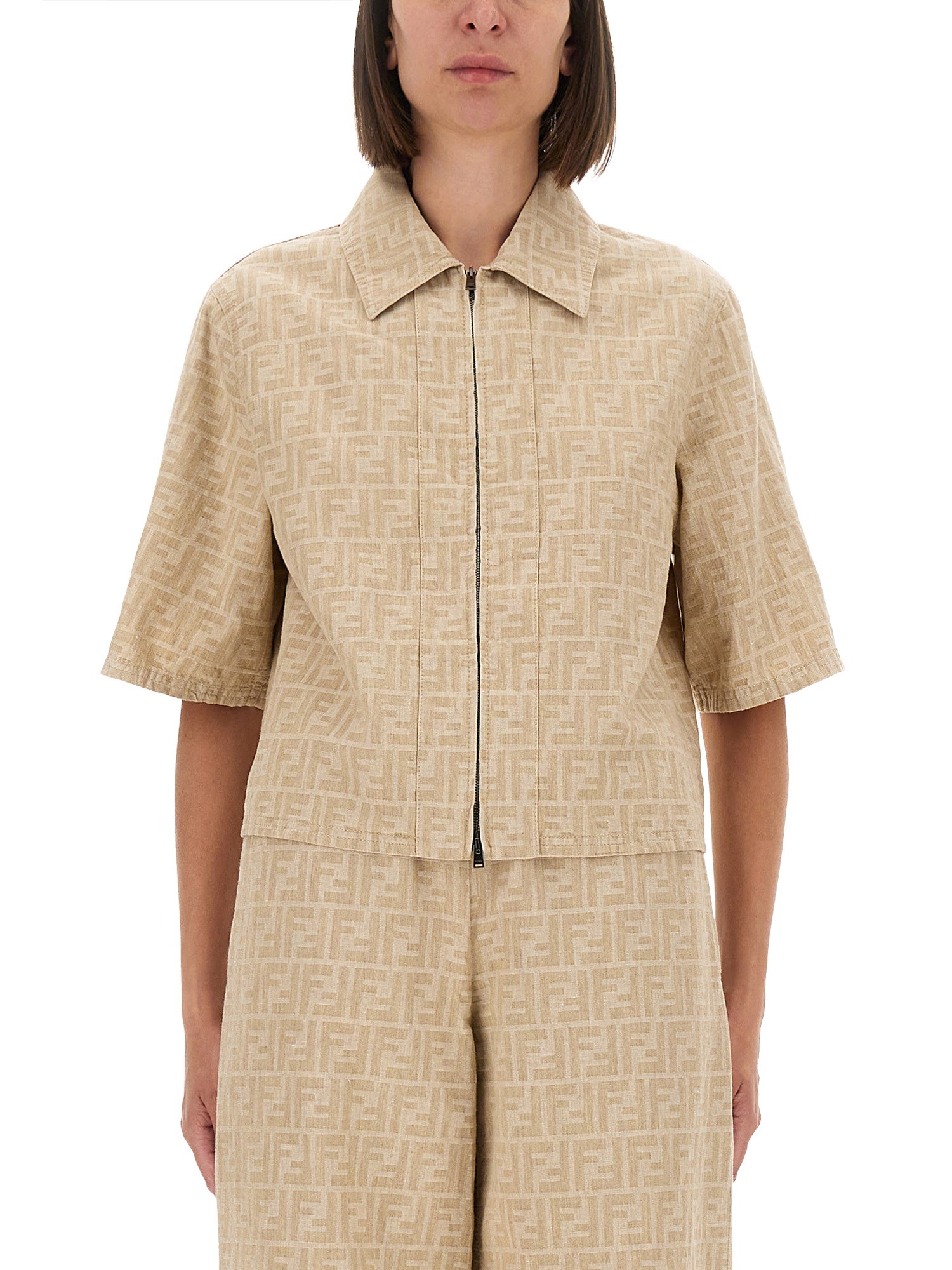 Fendi Ff Chambray Jacket In Gold