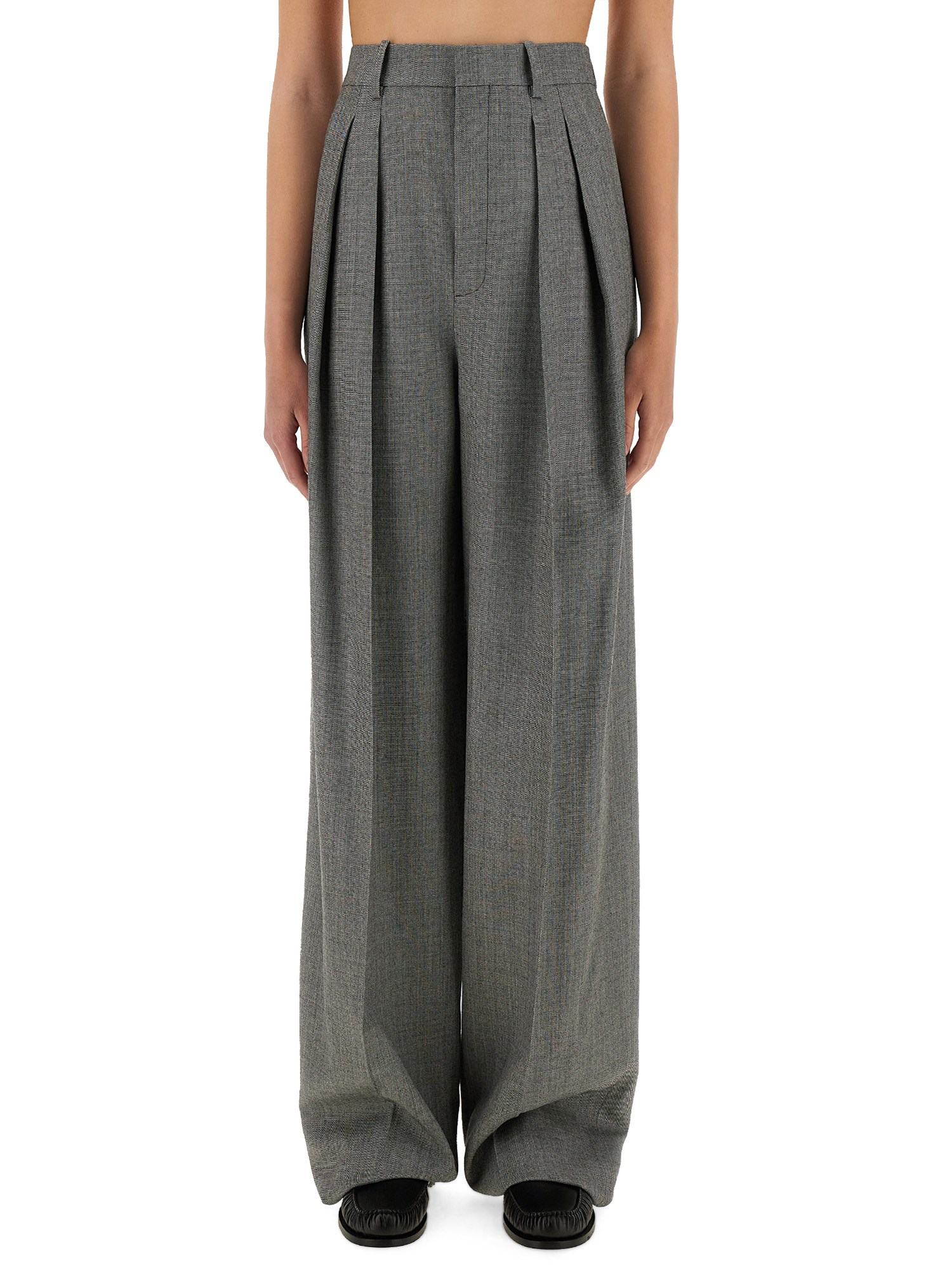 Saint Laurent Grey Pants With Pences And Belt Loops In Wool Woman
