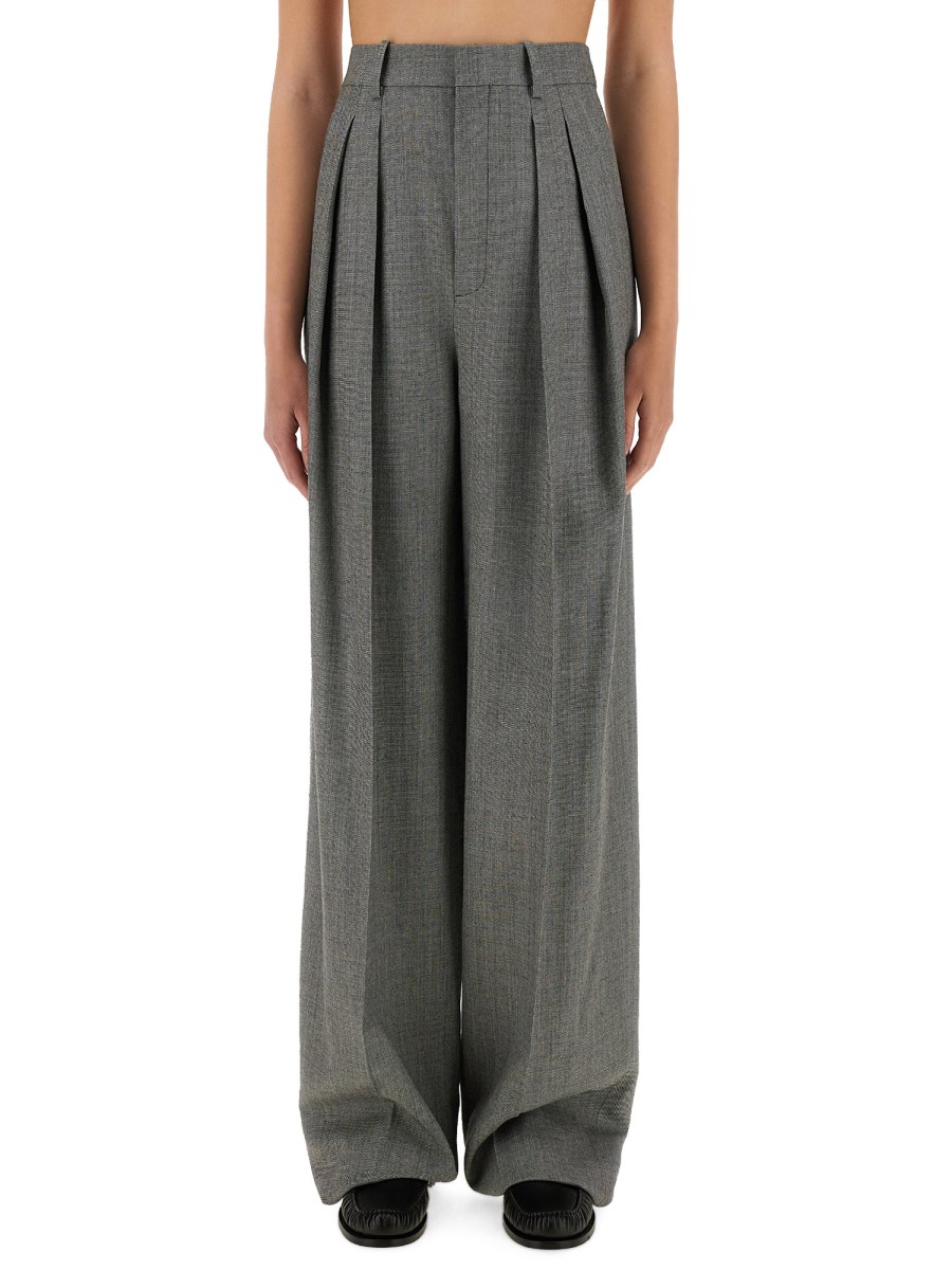 PANTALONE A GAMBA AMPIA IN CHINÉ DI LANA
