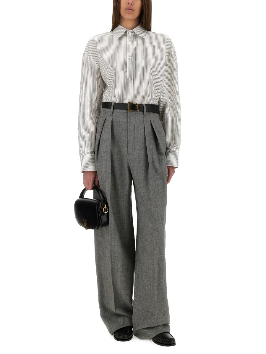 PANTALONE A GAMBA AMPIA IN CHINÉ DI LANA