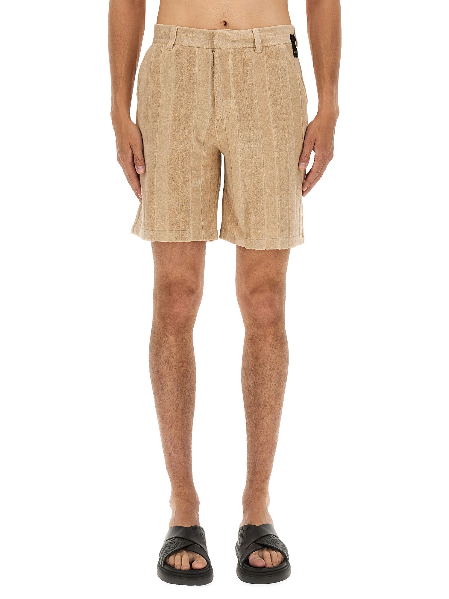 Fendi Striped Pattern Belt Loops Shorts In Brown