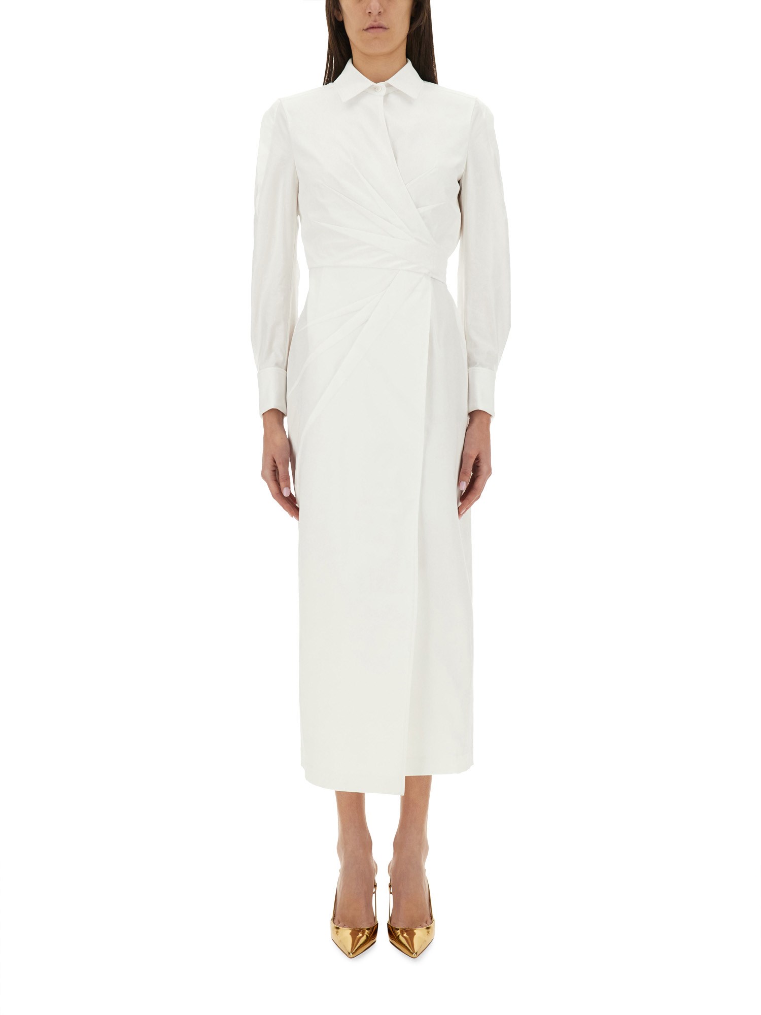 Max Mara Wrap Design Dress Buttoned Cuffs In White