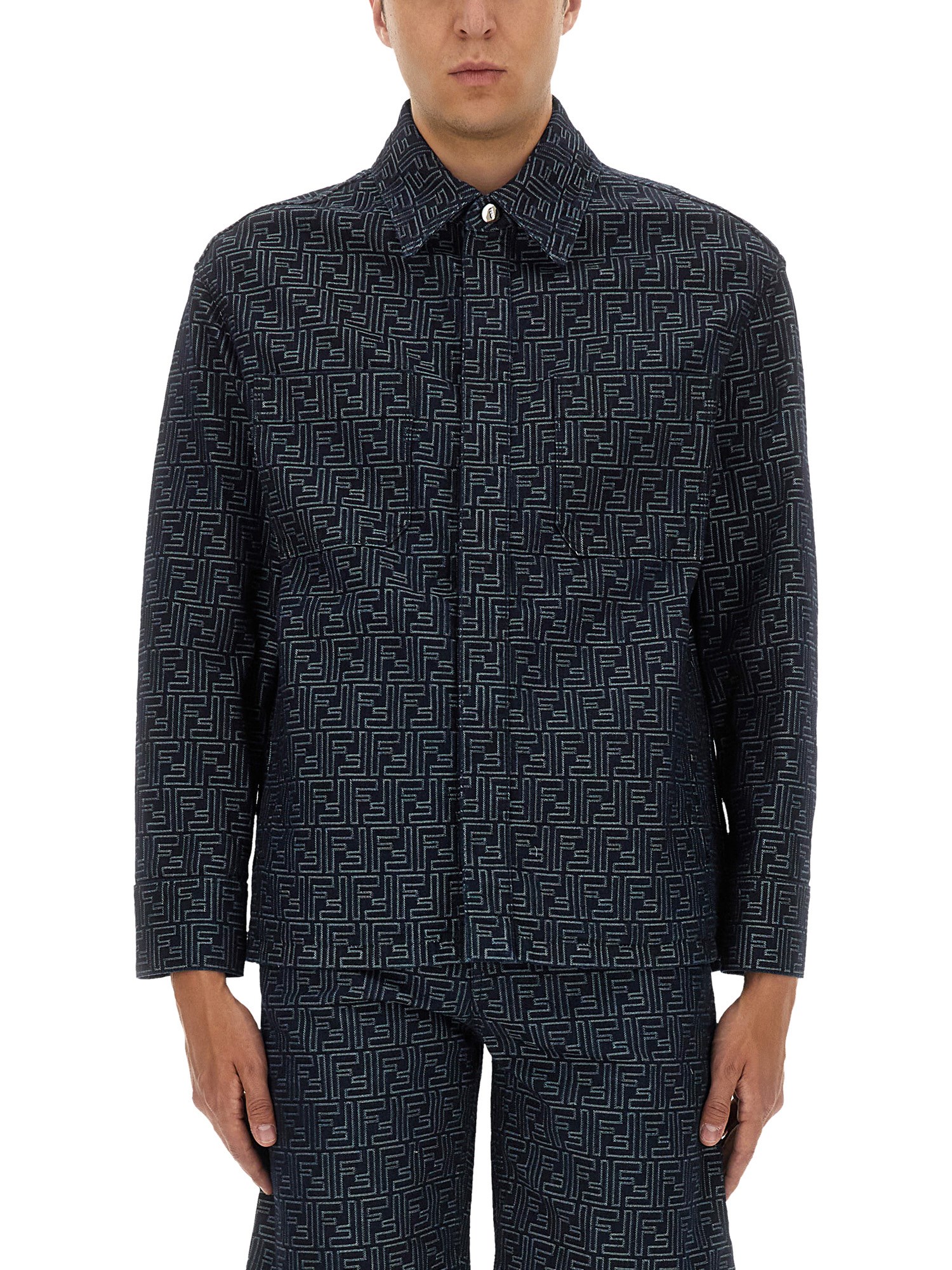 fendi ff jacquard denim shirt