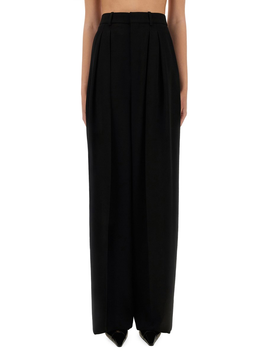PANTALONE A GAMBA AMPIA IN GRAIN DE POUDRE