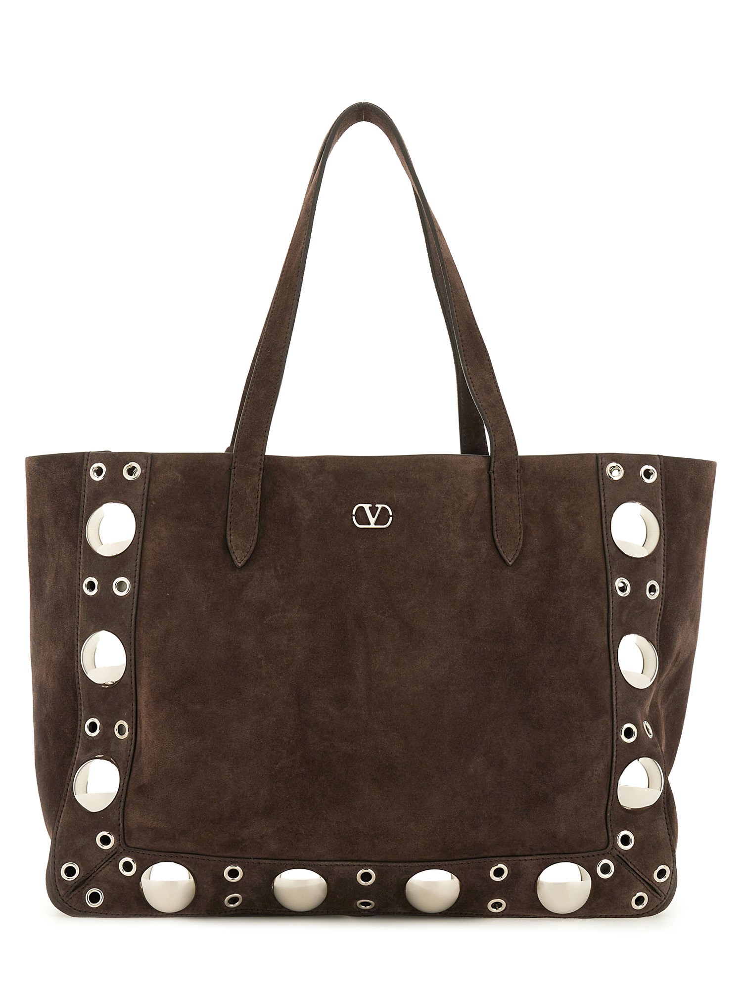 Valentino Suede Shoulder Bag With Maxi Metal Studs In Dark Brown